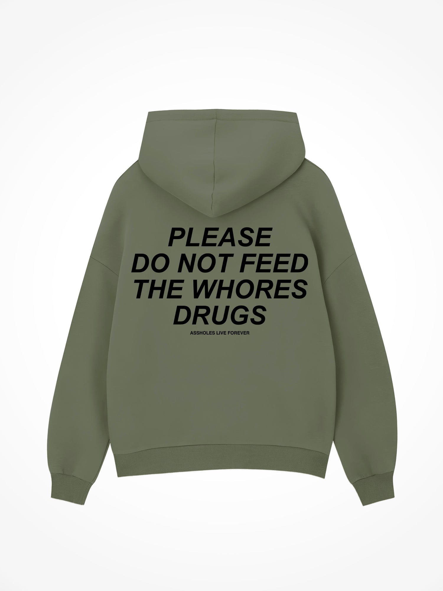 Please Do Not Feed The Whores Drugs - Military Green Hoodie
