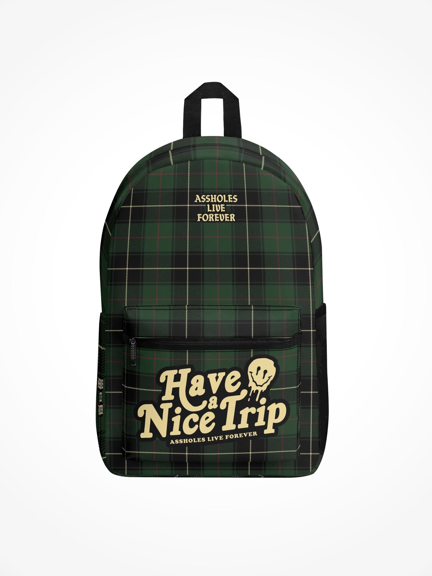 All Over Print Backpack - Have A Nice Trip Green Plaid