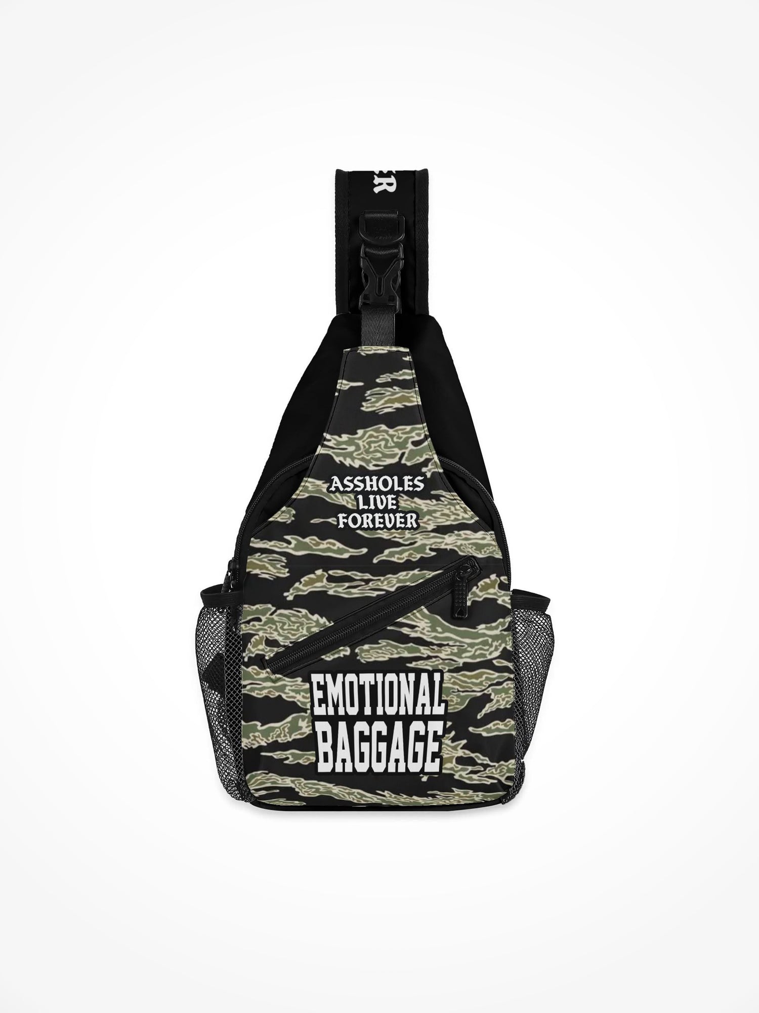 All-Over-Print Chest Crossbody Bag - Emotional Baggage Green Tiger Camo