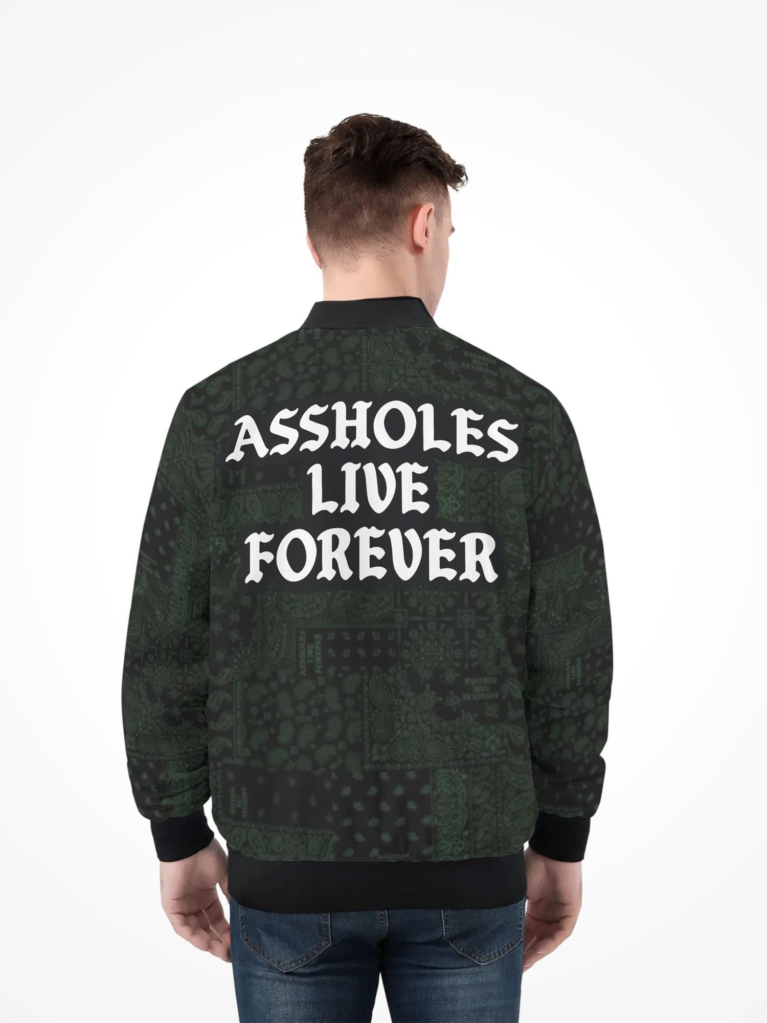 Mens All Over Print Zip Bomber Jacket - ALF Green Bandana