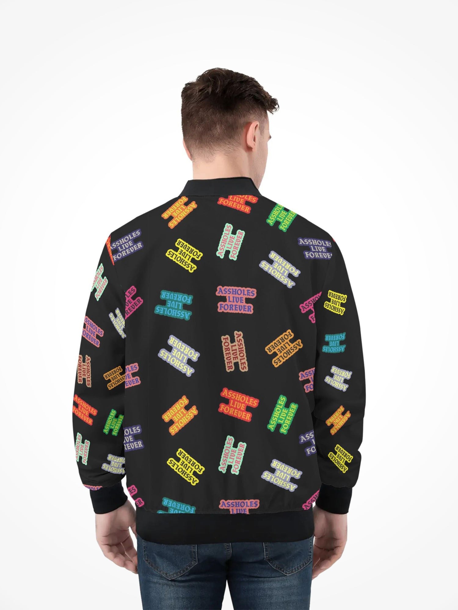 Mens All Over Print Zip Bomber Jacket - Multicolor ALF Logos