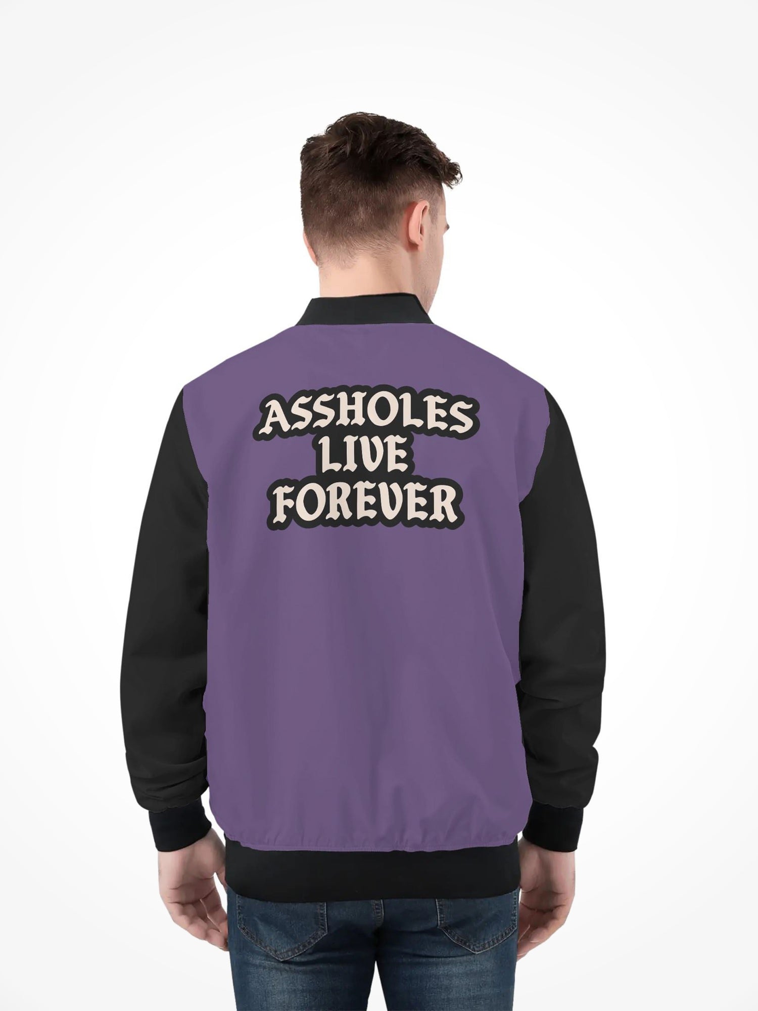 Mens All Over Print Zip Bomber Jacket - Purple Color Block