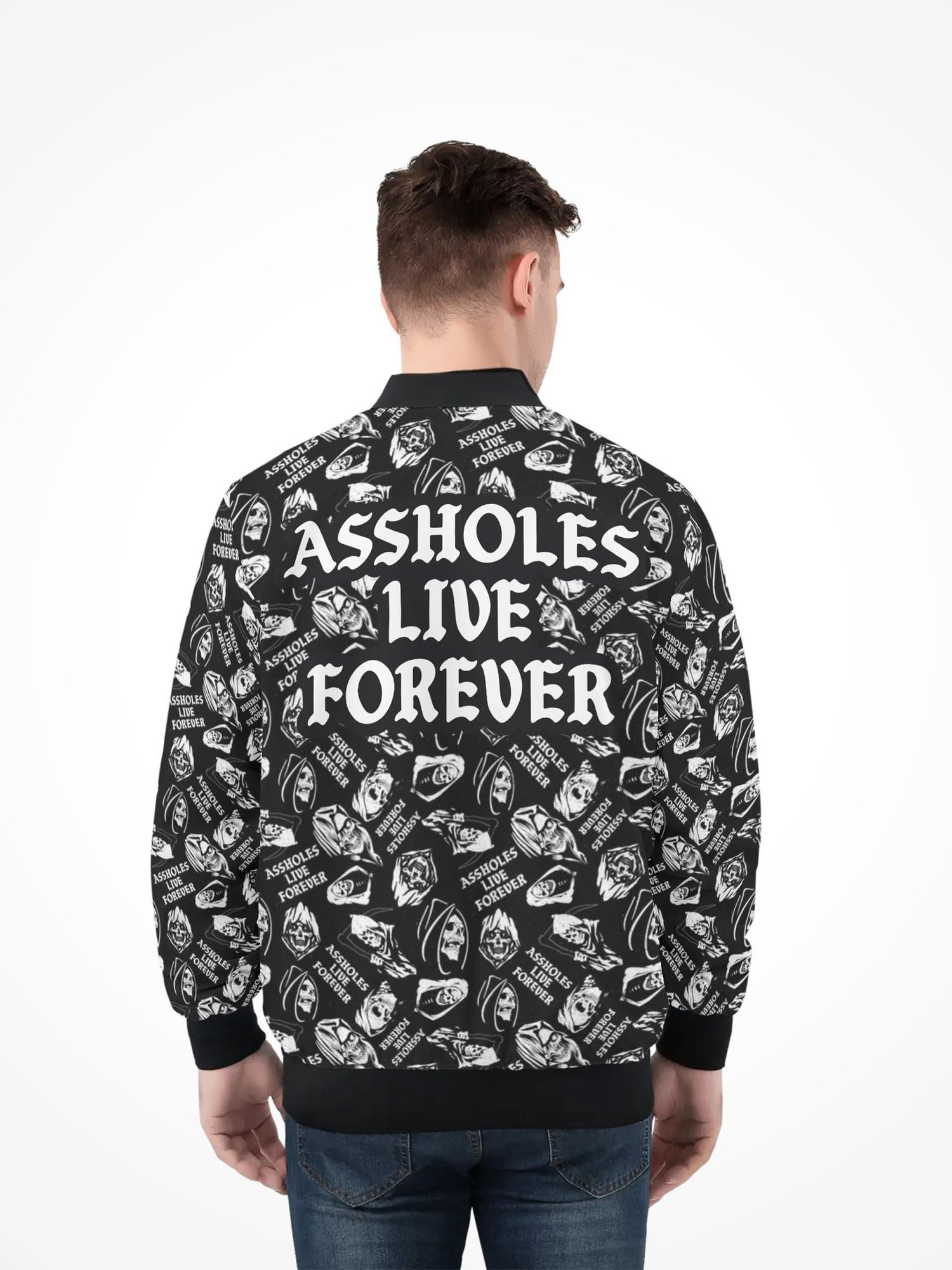 Mens All Over Print Zip Bomber Jacket - ALF Reaper