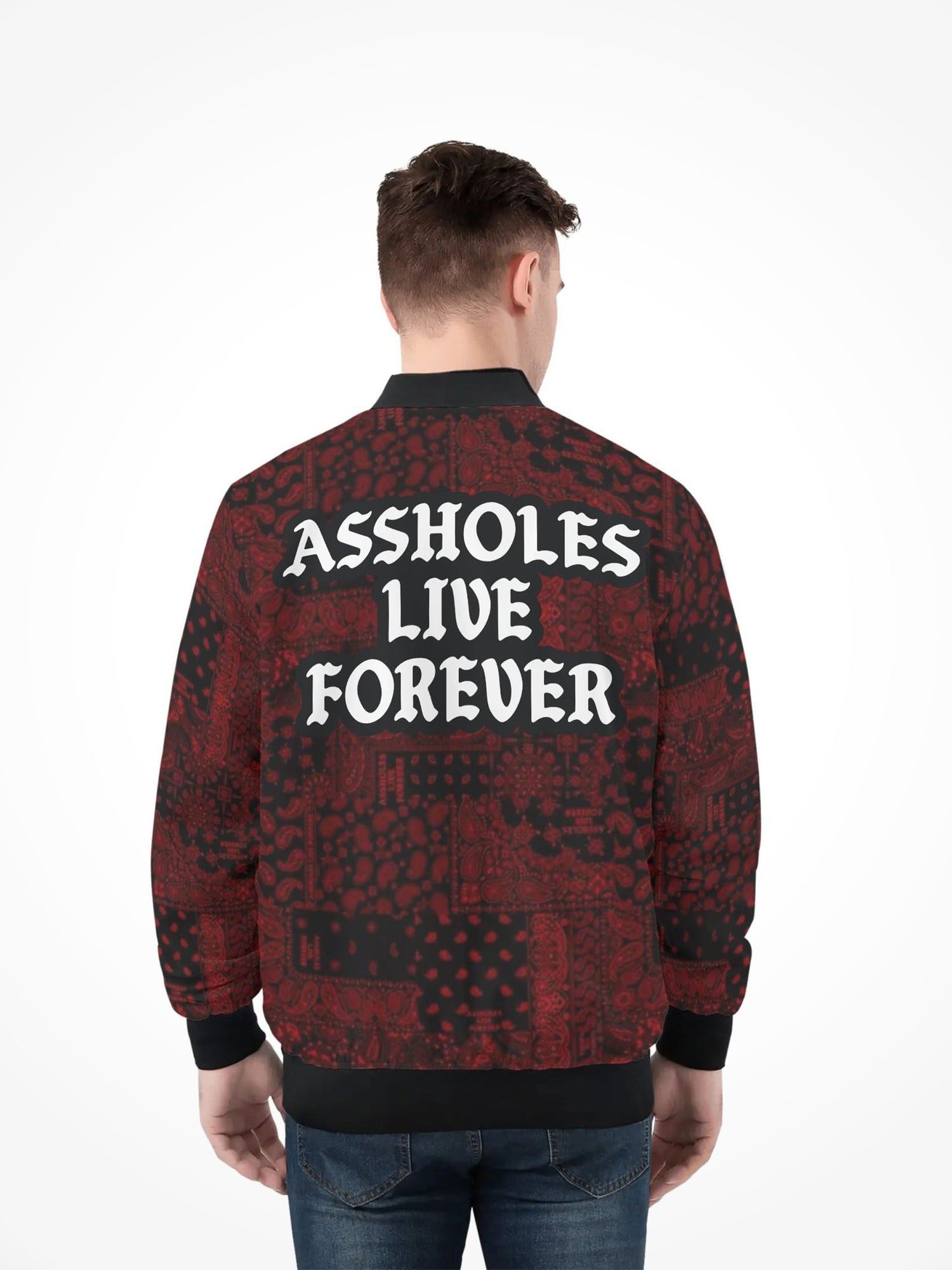 Mens All Over Print Zip Bomber Jacket - ALF Red Bandana
