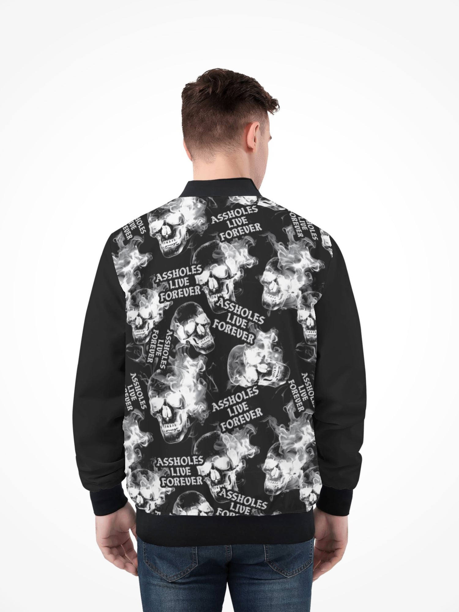 Mens All Over Print Zip Bomber Jacket - ALF Smoking Skulls