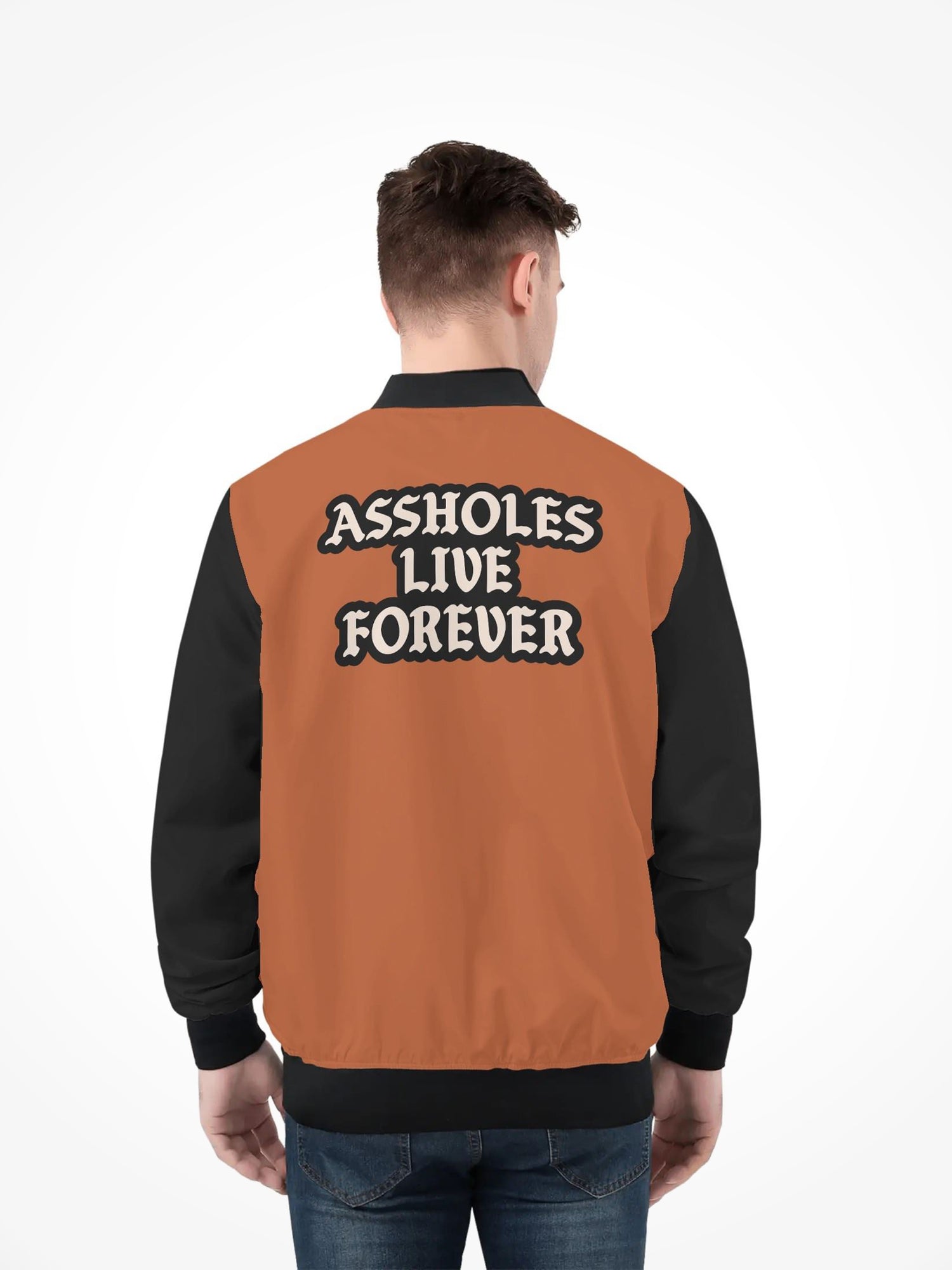 Mens All Over Print Zip Bomber Jacket - Tan Color Block