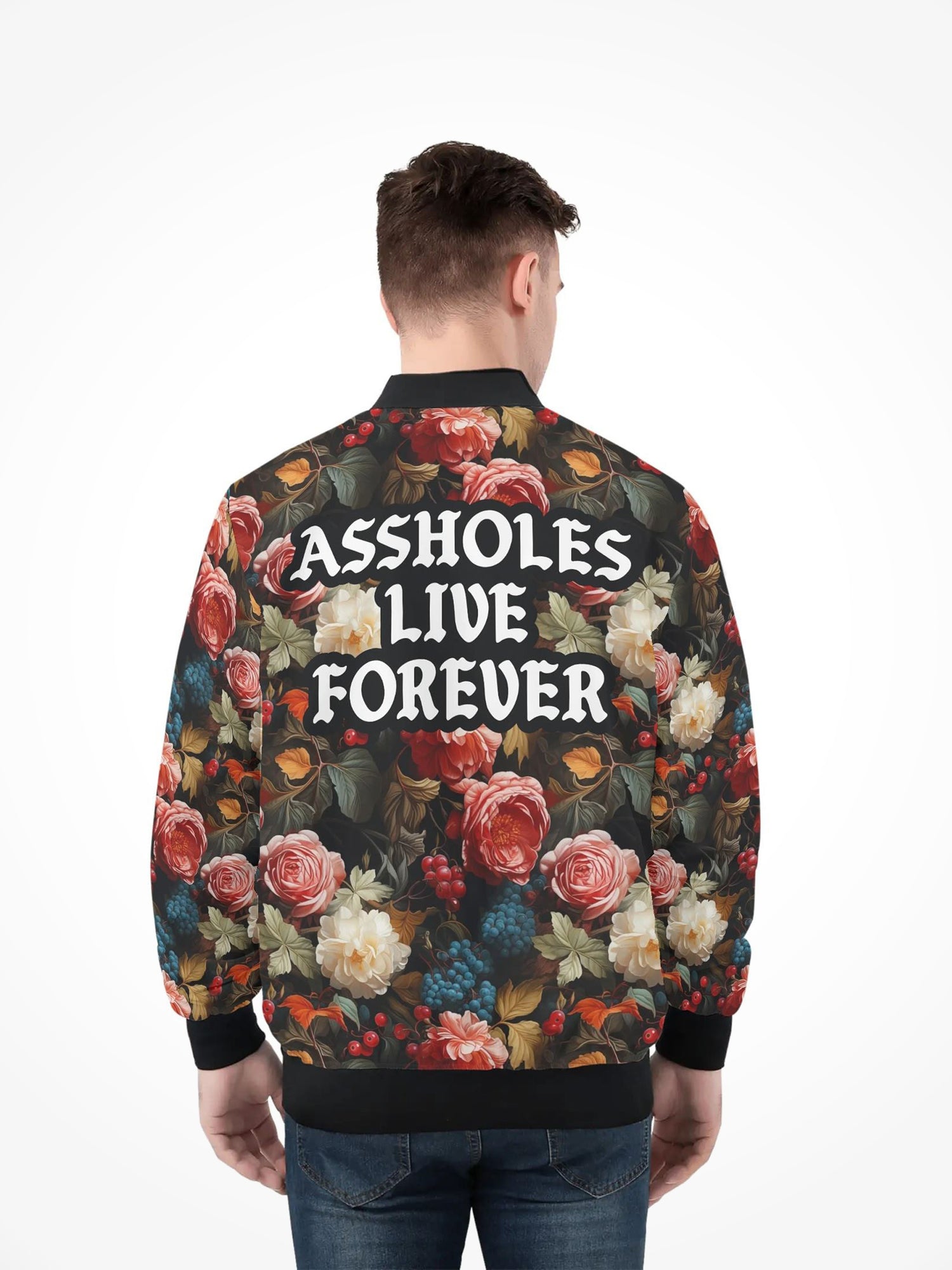 Mens All Over Print Zip Bomber Jacket - Flowers
