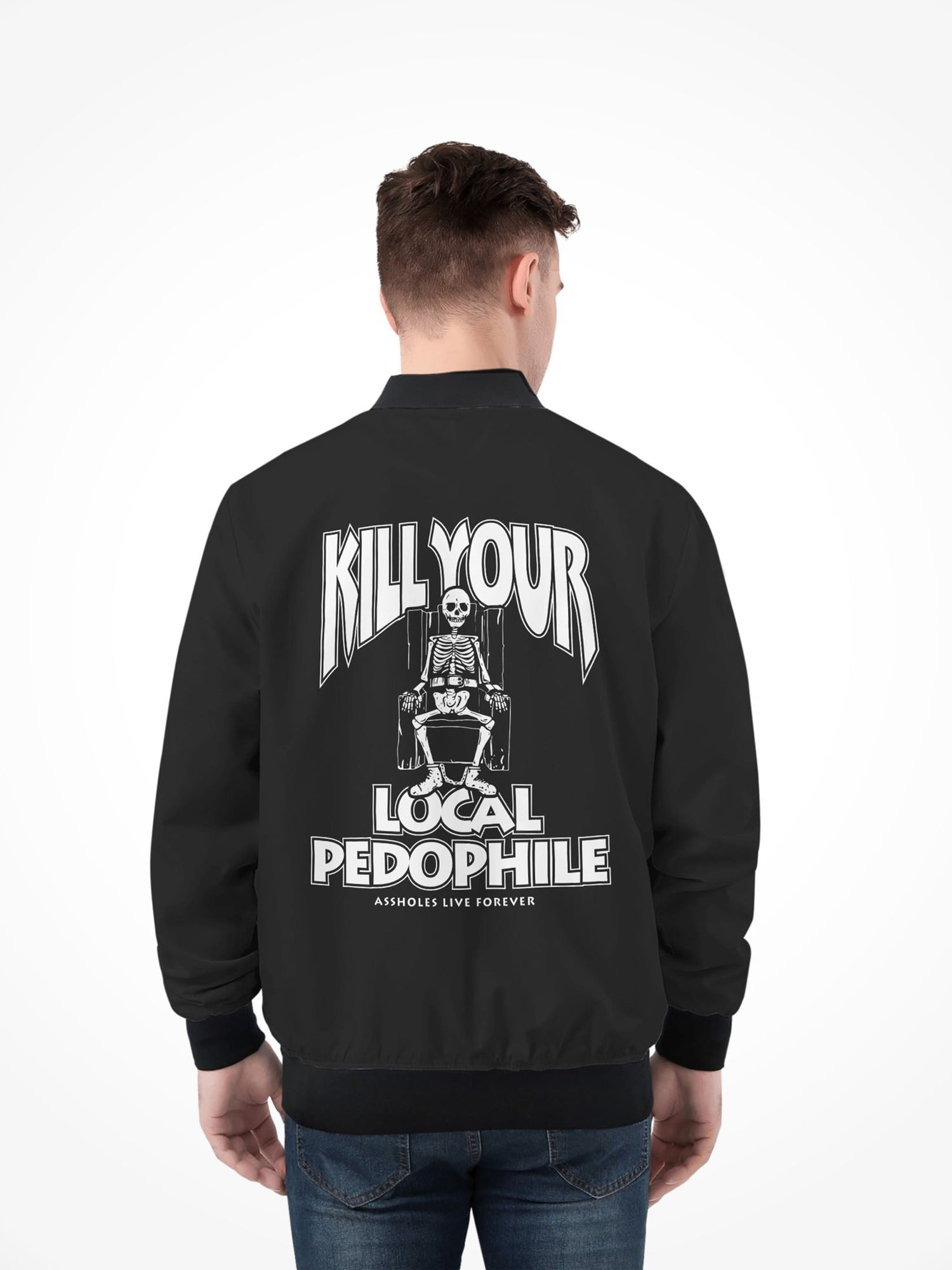 Mens All Over Print Zip Bomber Jacket - Kill Your Local Pedo Death Row