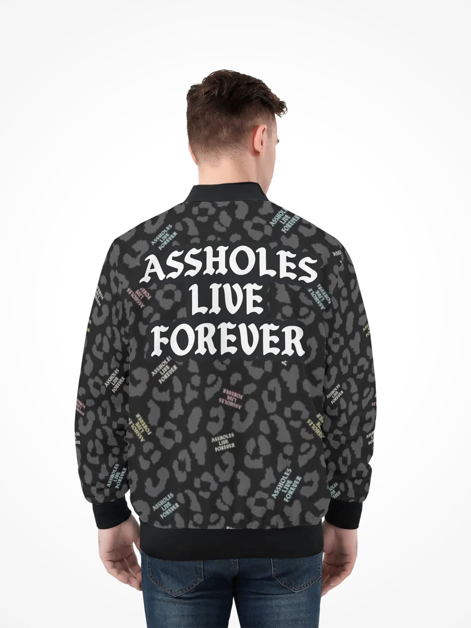 Mens All Over Print Zip Bomber Jacket - ALF Black Leopard