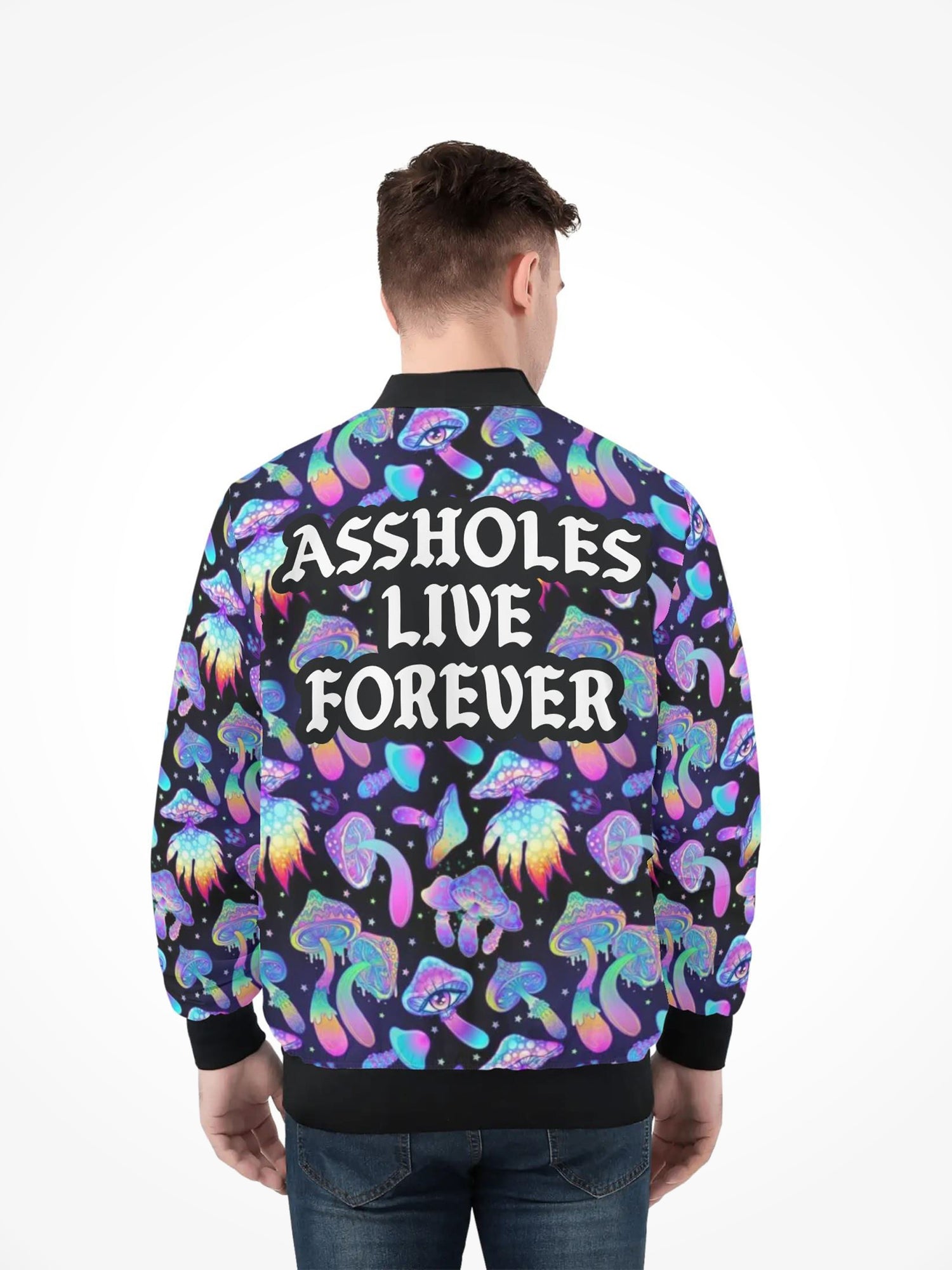Mens All Over Print Zip Bomber Jacket - ALF OG Mushroom