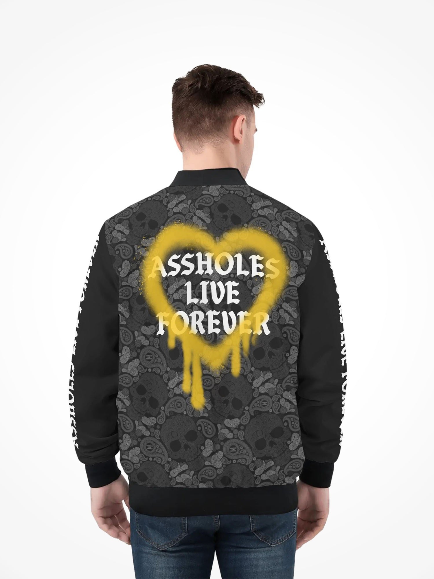 Mens All Over Print Zip Bomber Jacket - ALF Spray Paint Heart