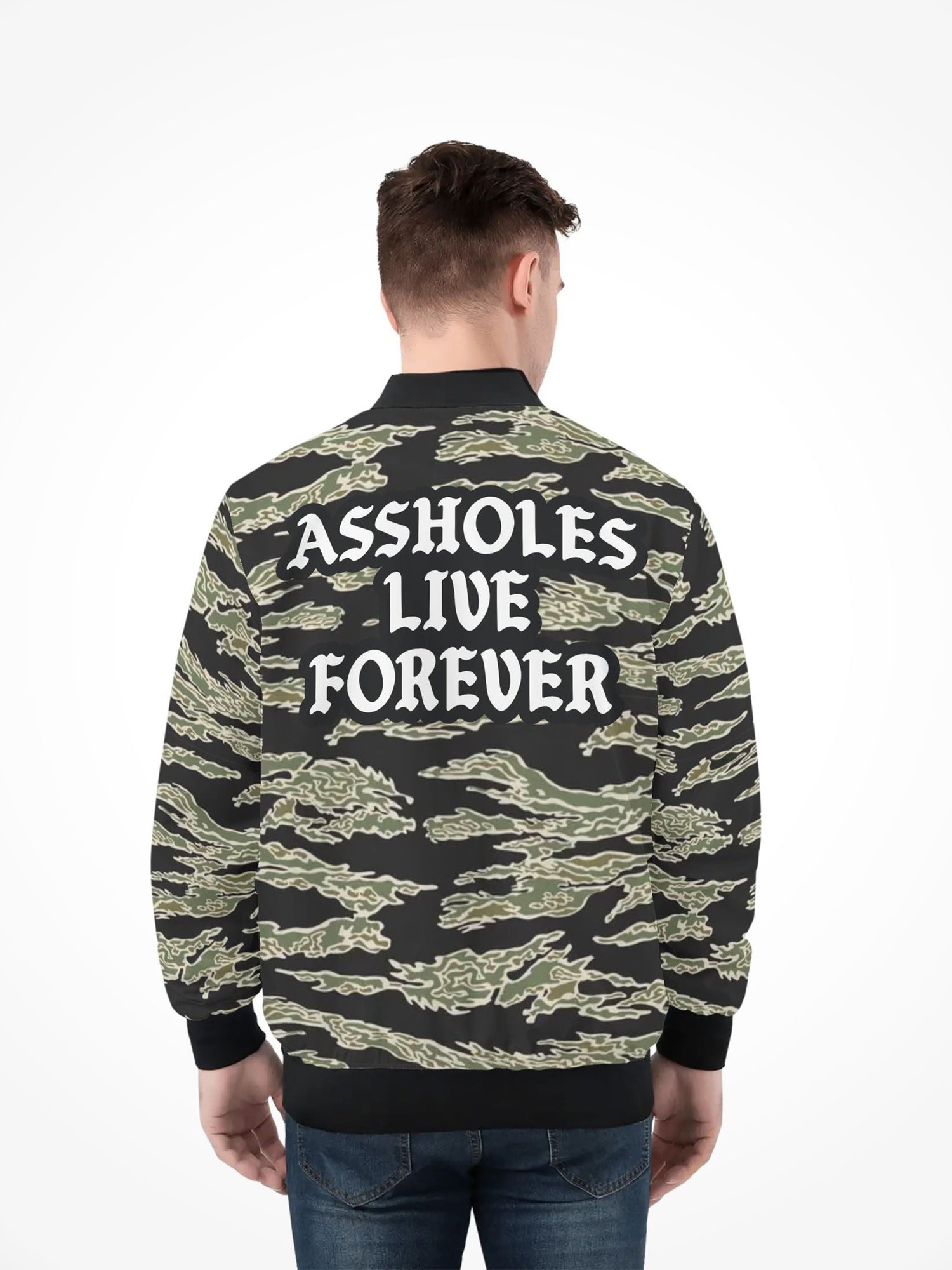 Mens All Over Print Zip Bomber Jacket - Tiger Camo