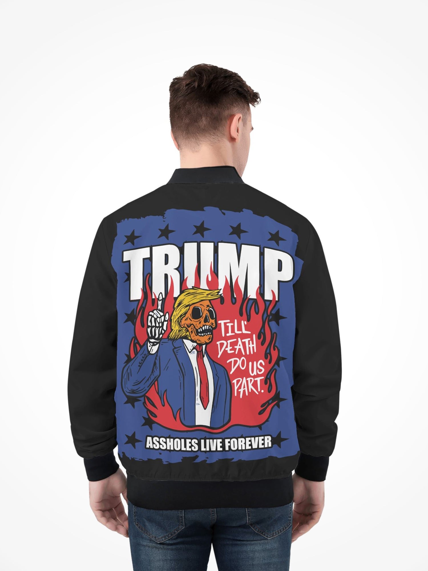 Mens All Over Print Zip Bomber Jacket - Trump Till Death