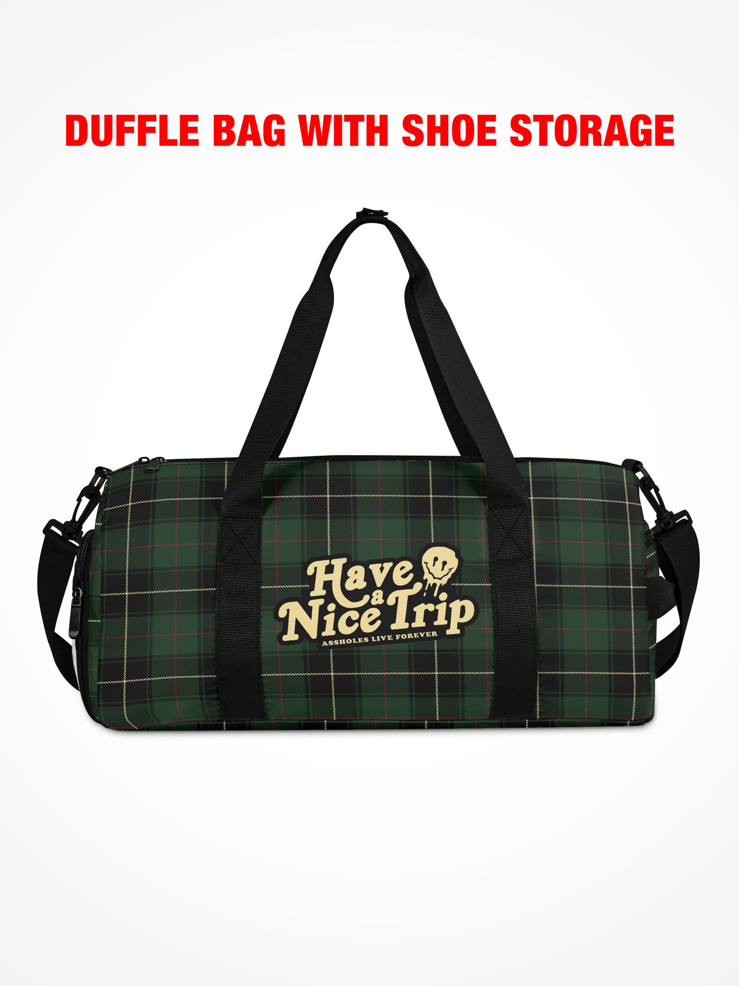 Duffle Bag - HAVE A NICE TRIP - Green Plaid