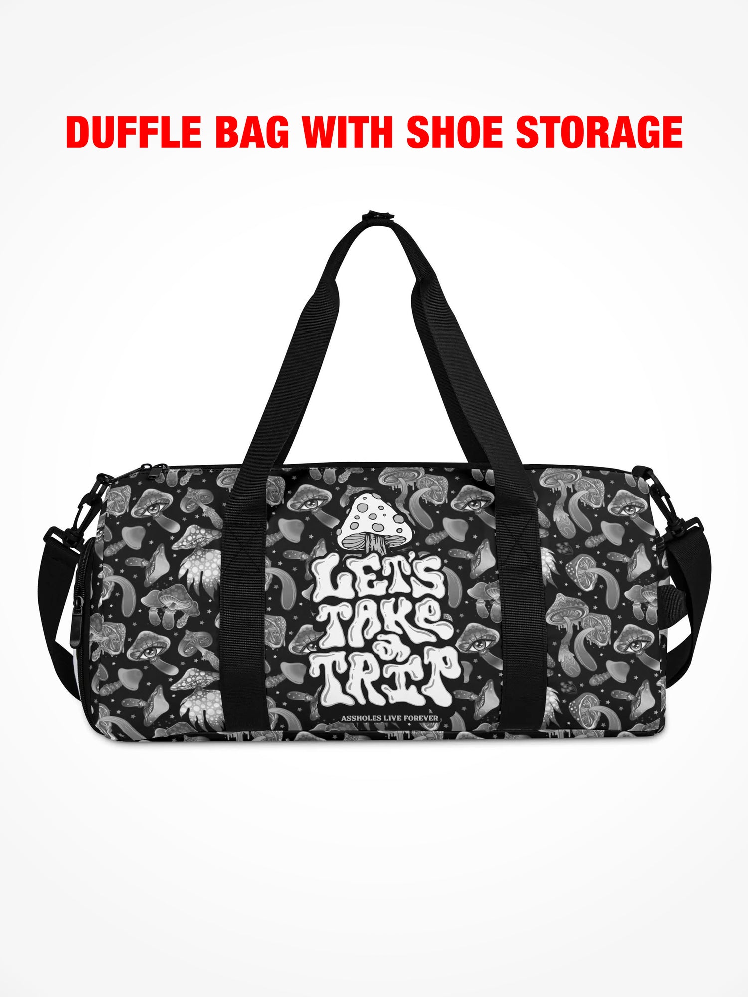 Duffle Bag - LETS TAKE A TRIP - Gray Mushroom