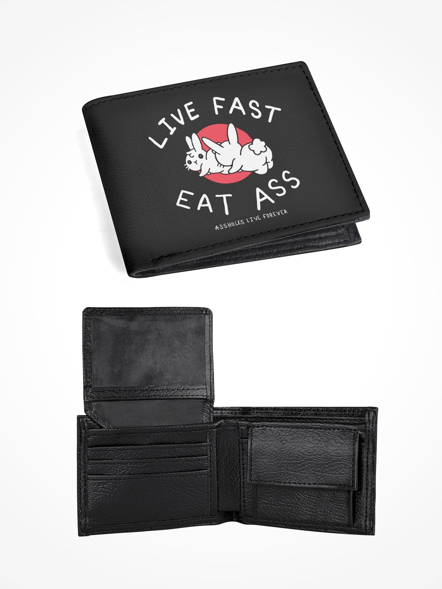 Mens Leather Folded Wallet - LIVE FAST EAT ASS