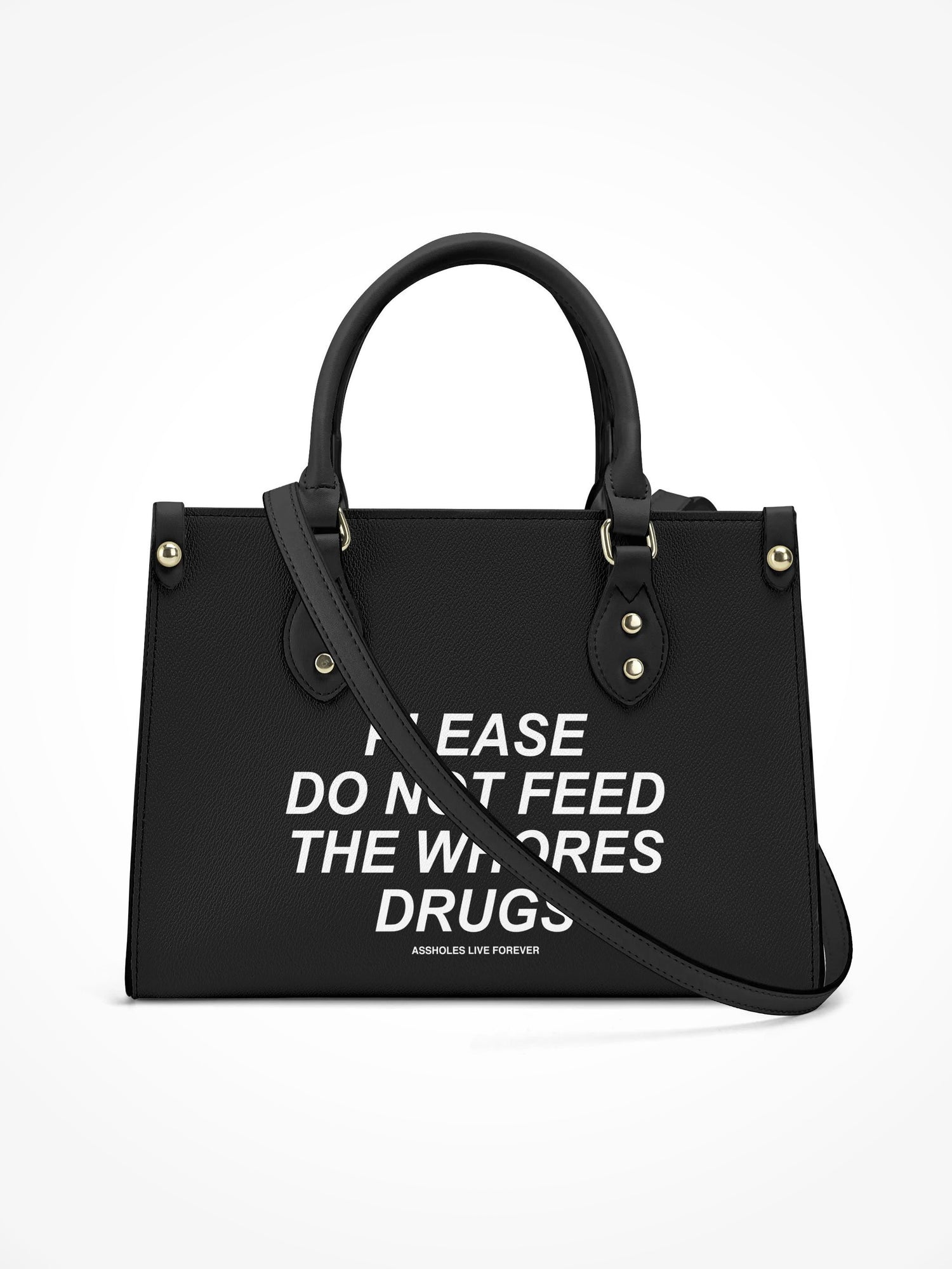 Handbag With Strap - WHORES DRUGS BLACK