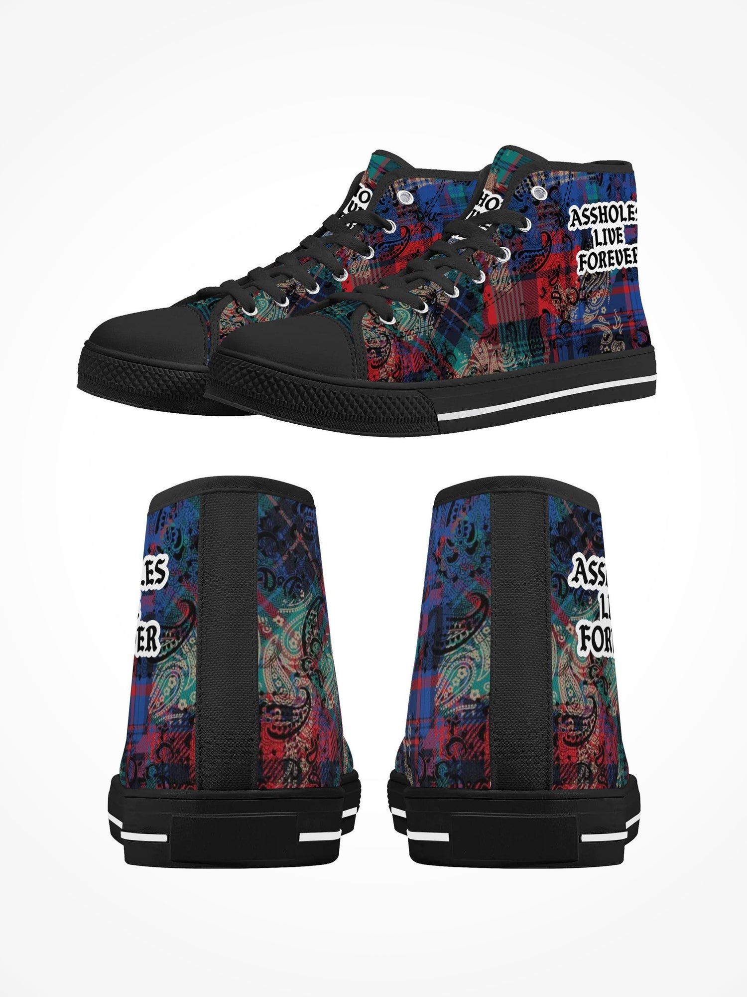 Mens High Top Canvas Shoes - ALF Paisley Plaid
