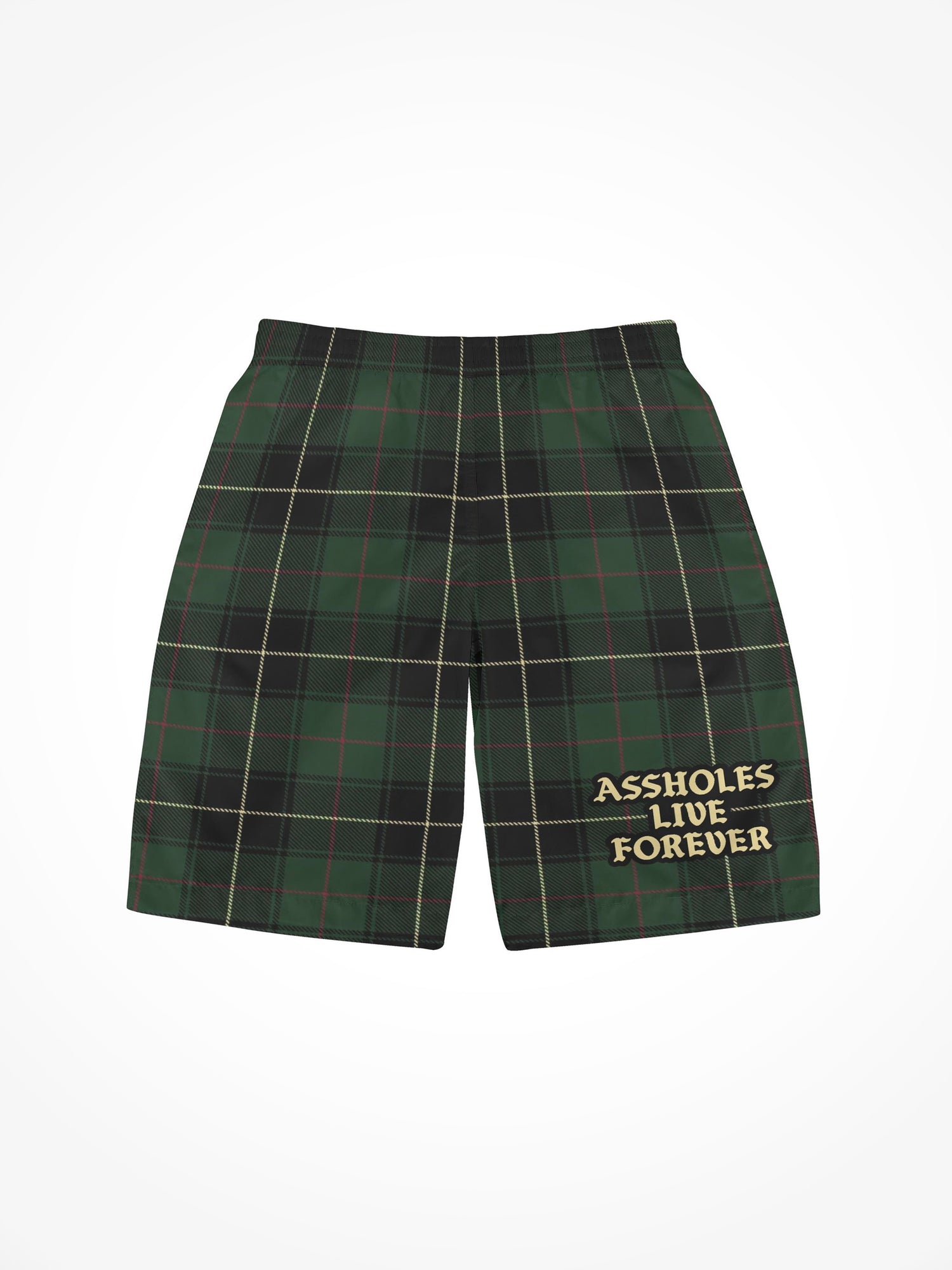 Mens All Over Print Board Shorts - ALF Green Plaid