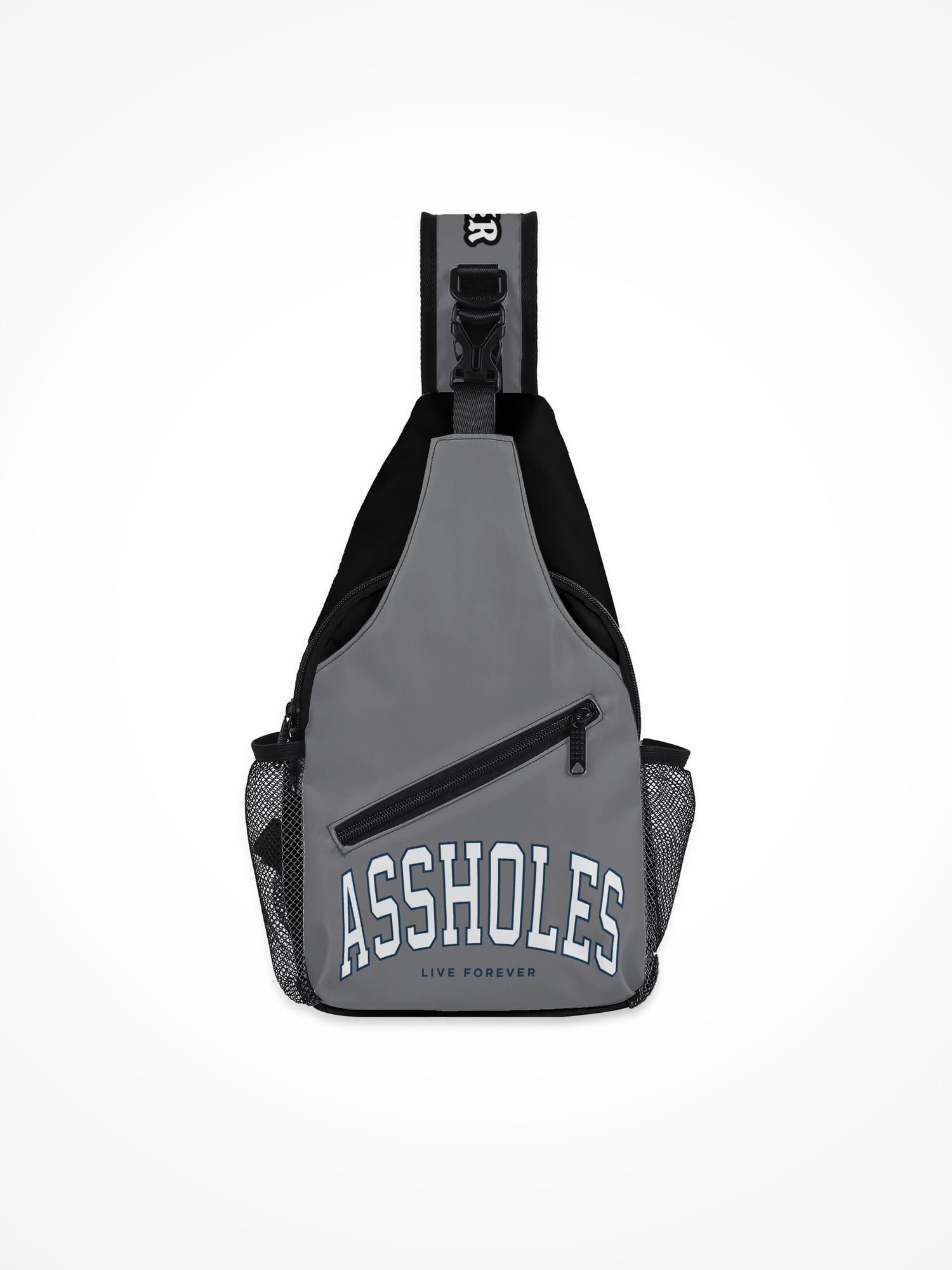 All-Over-Print Chest Crossbody Bag - Assholes College Grey