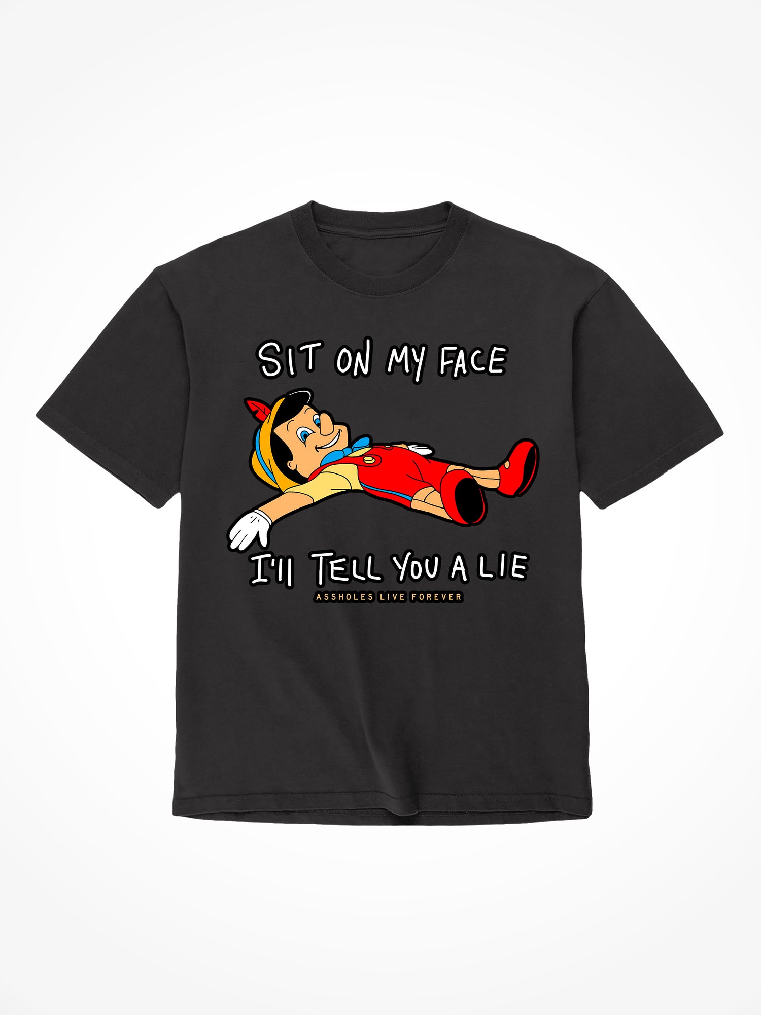 Sit On My Face Pinocchio - Black T-Shirt