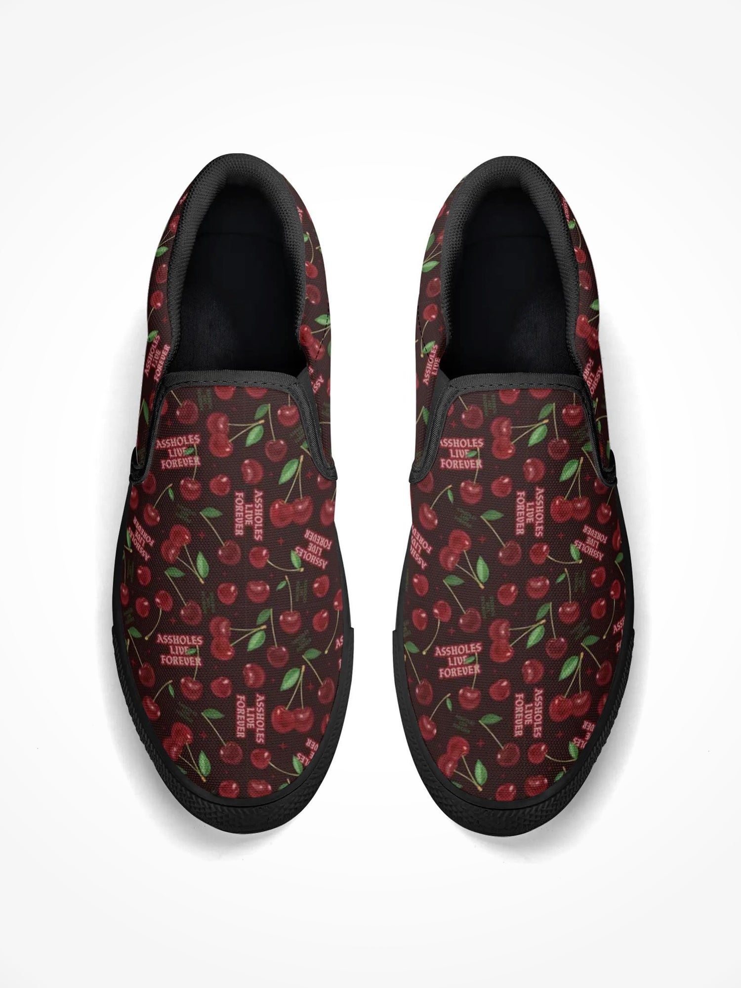 Mens Rubber Slip On Shoes - ALF Cherry Pattern Black Sole