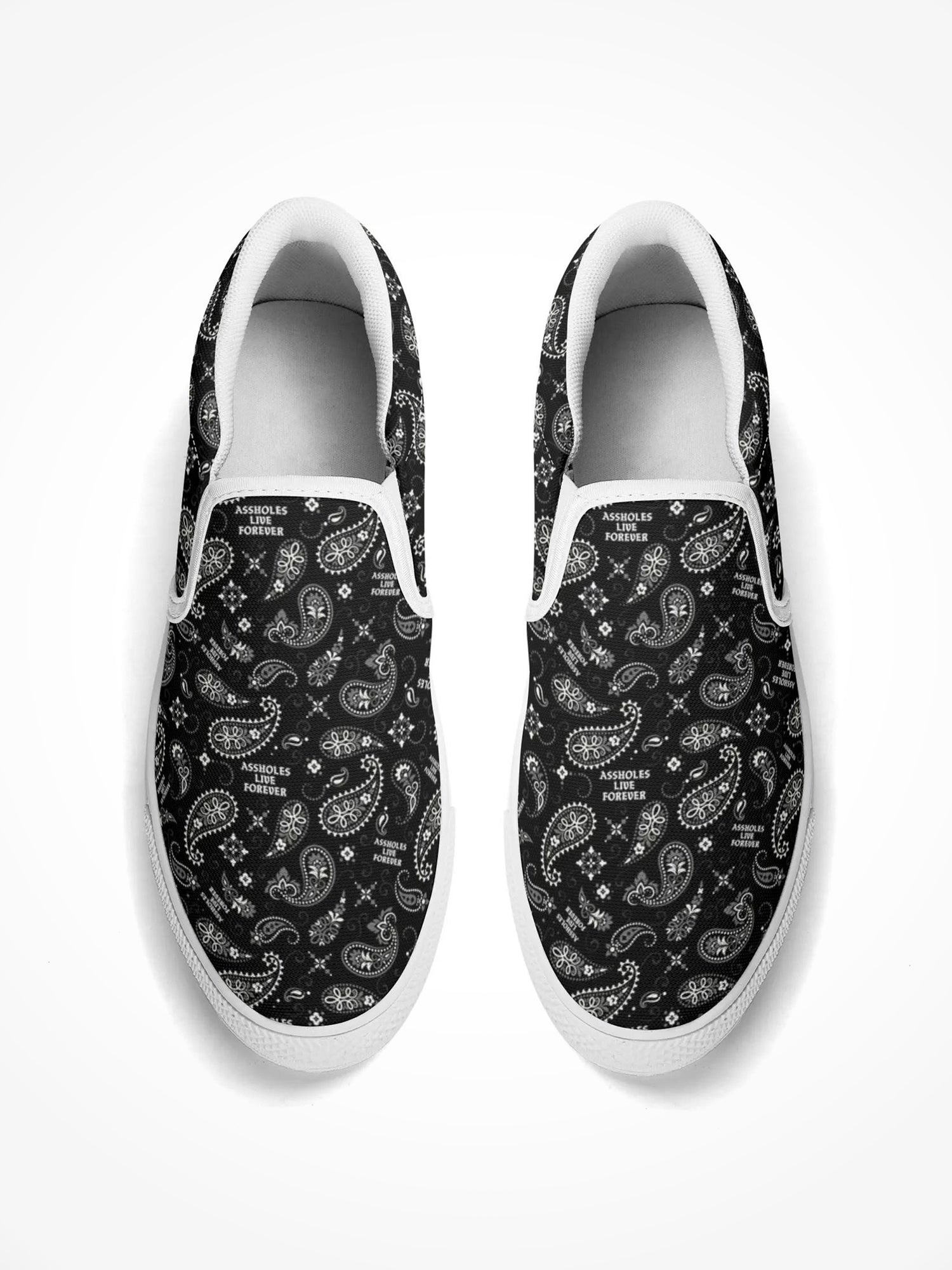 Mens Rubber Slip On Shoes - ALF Paisley Pattern White Sole