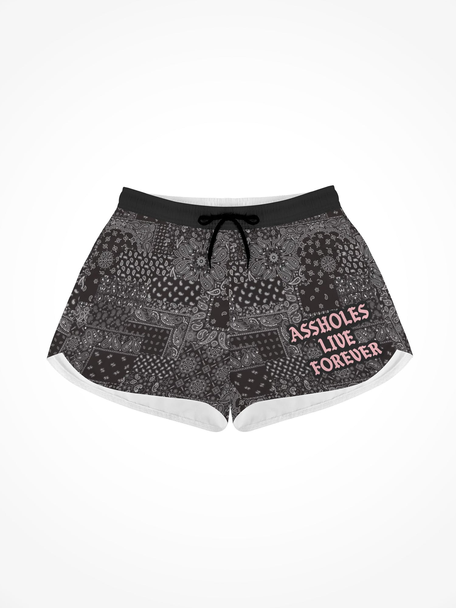 Womens All Over Print Casual Beach Shorts - ALF Bandana Grey & Pink