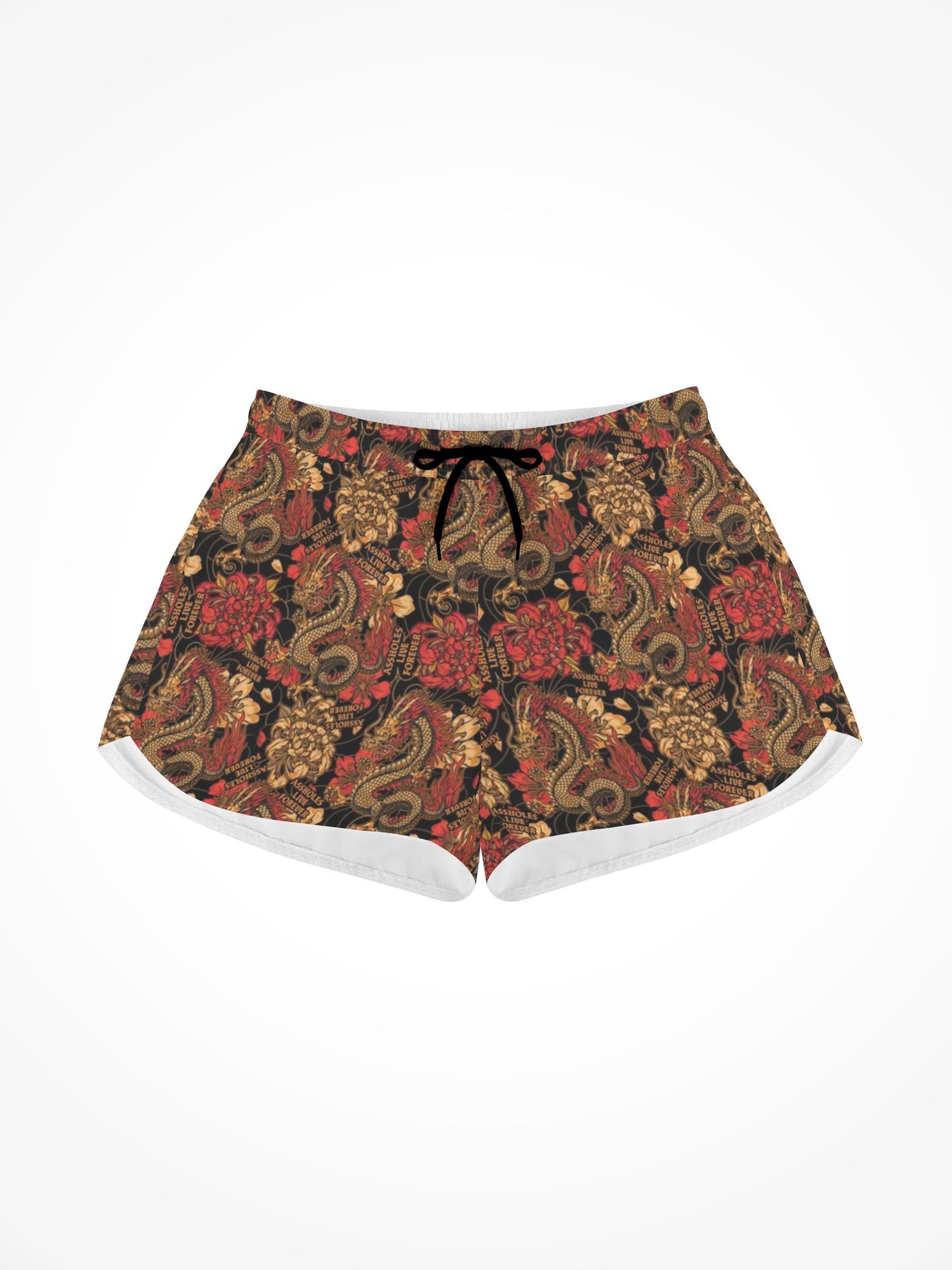 Womens All Over Print Casual Beach Shorts - Dragon Flower