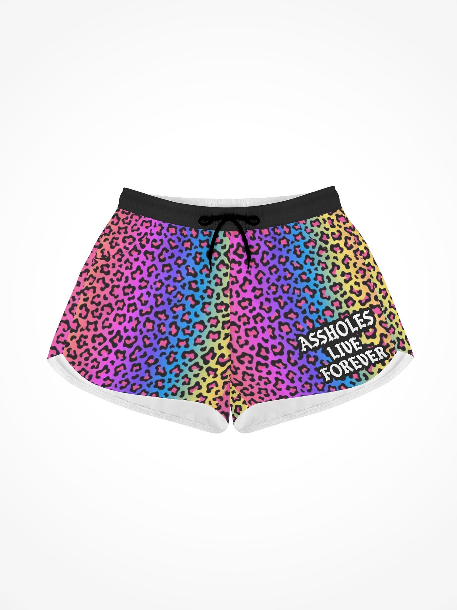 Womens All Over Print Casual Beach Shorts - ALF Rainbow Cheetah
