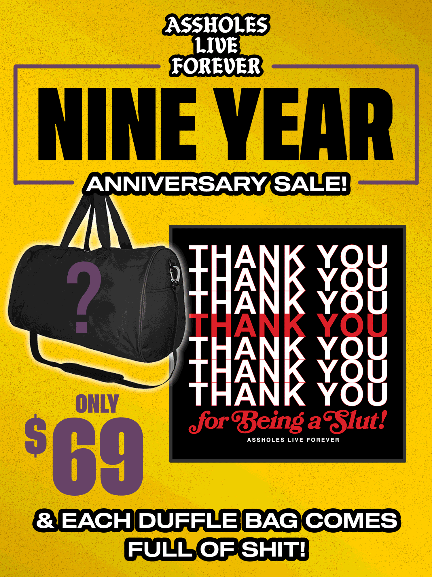 ALF 9 Year Anniversary Duffle Bag Full of Shit With Blanket
