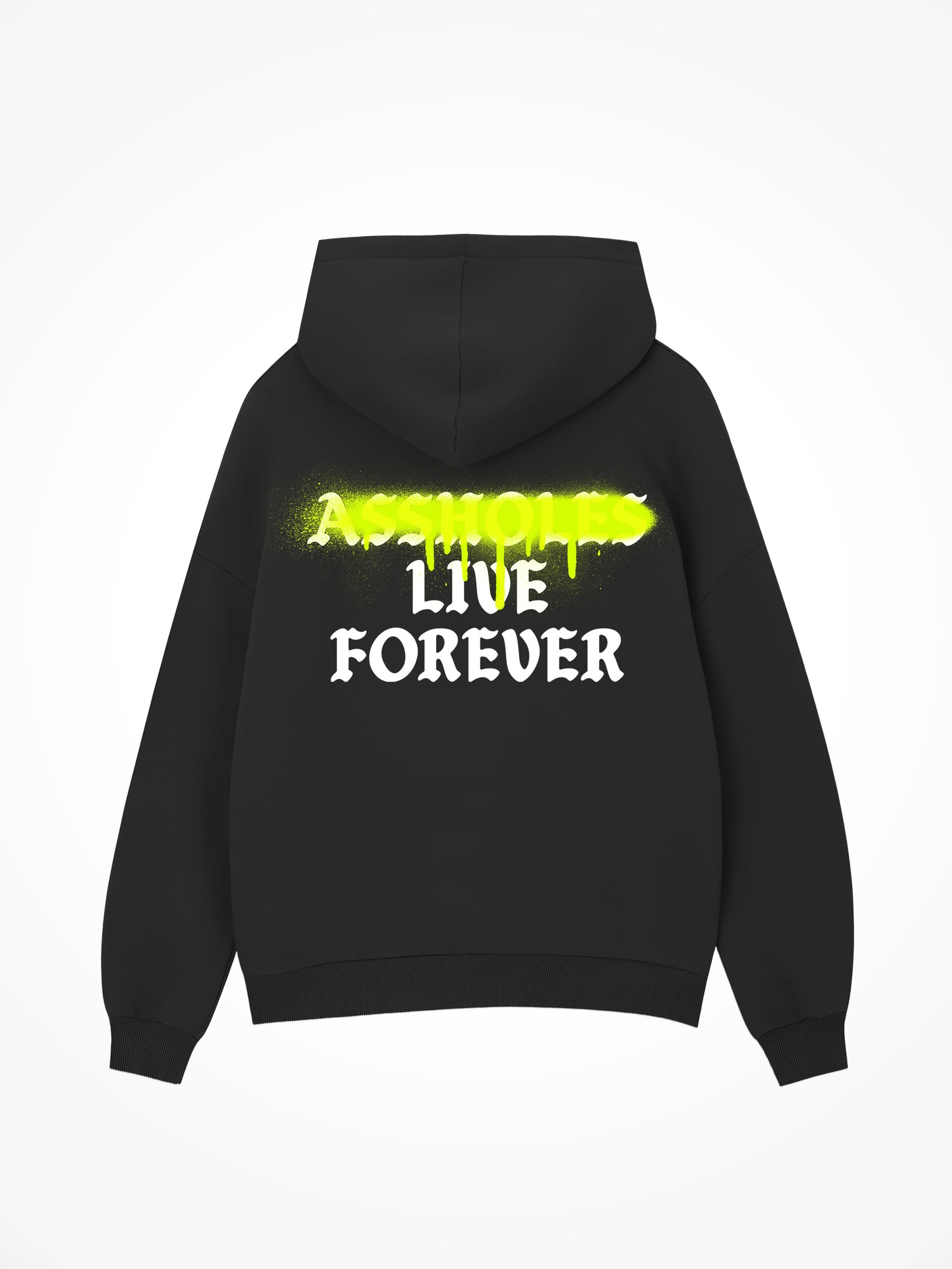 Neon Spray Assholes Live Forever - Black Hoodie