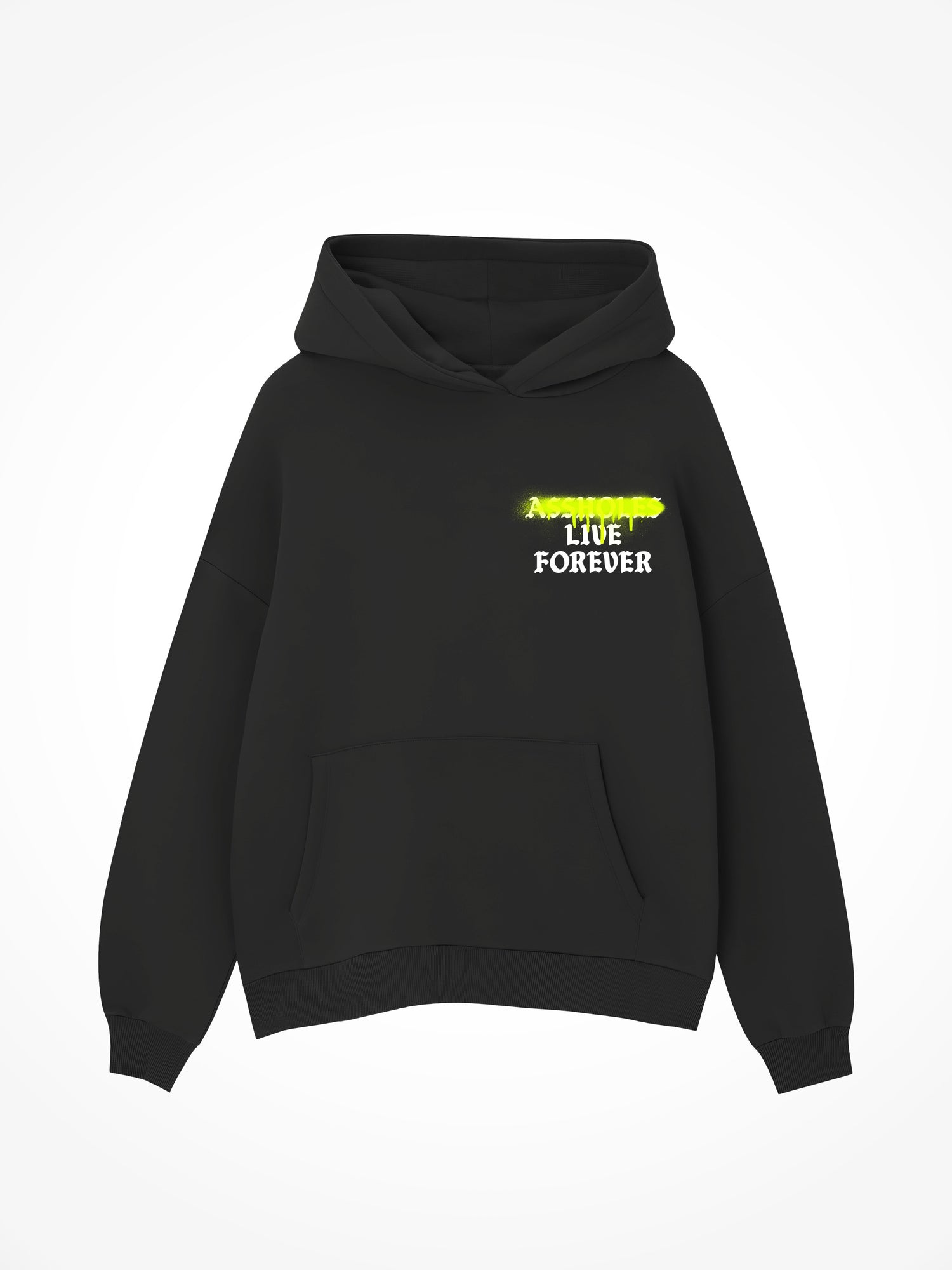 Neon Spray Assholes Live Forever - Black Hoodie