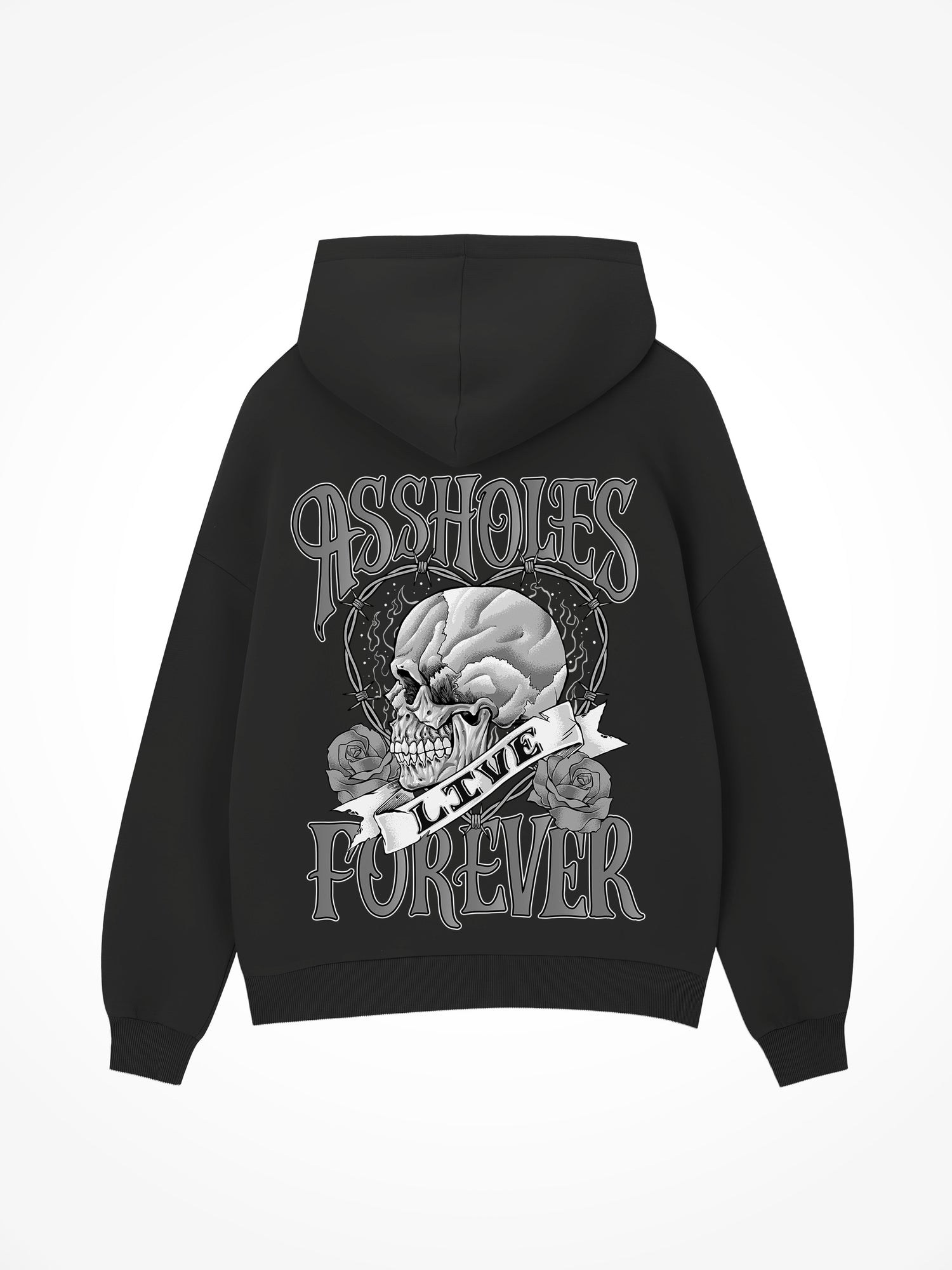 ALF Skull Heart Greyscale - Black Hoodie