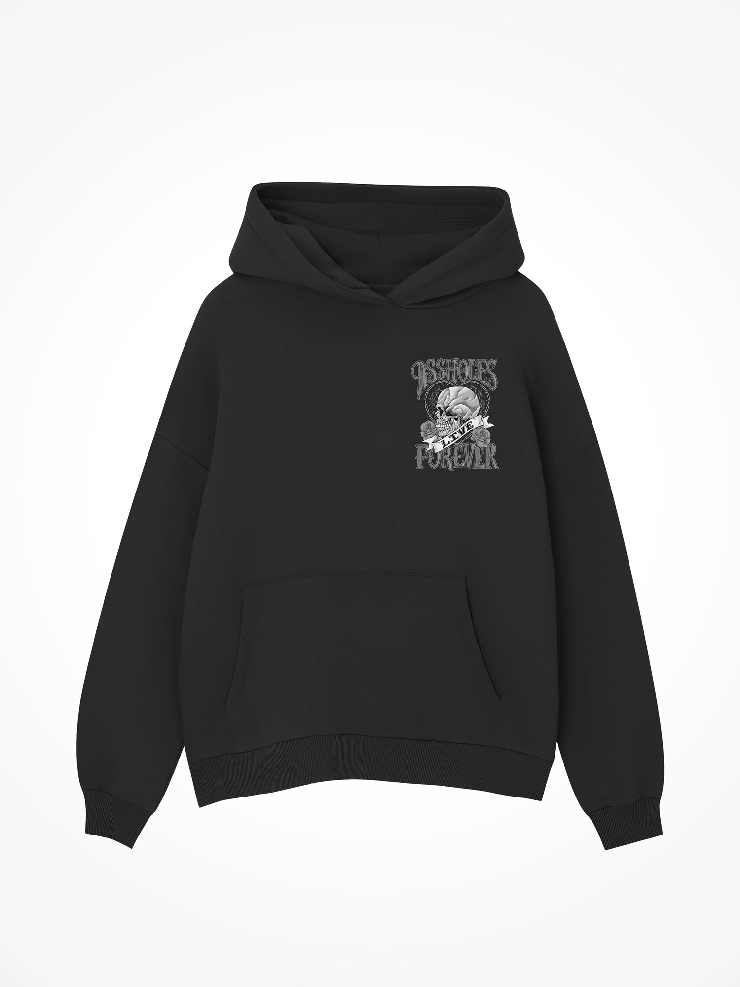ALF Skull Heart Greyscale - Black Hoodie