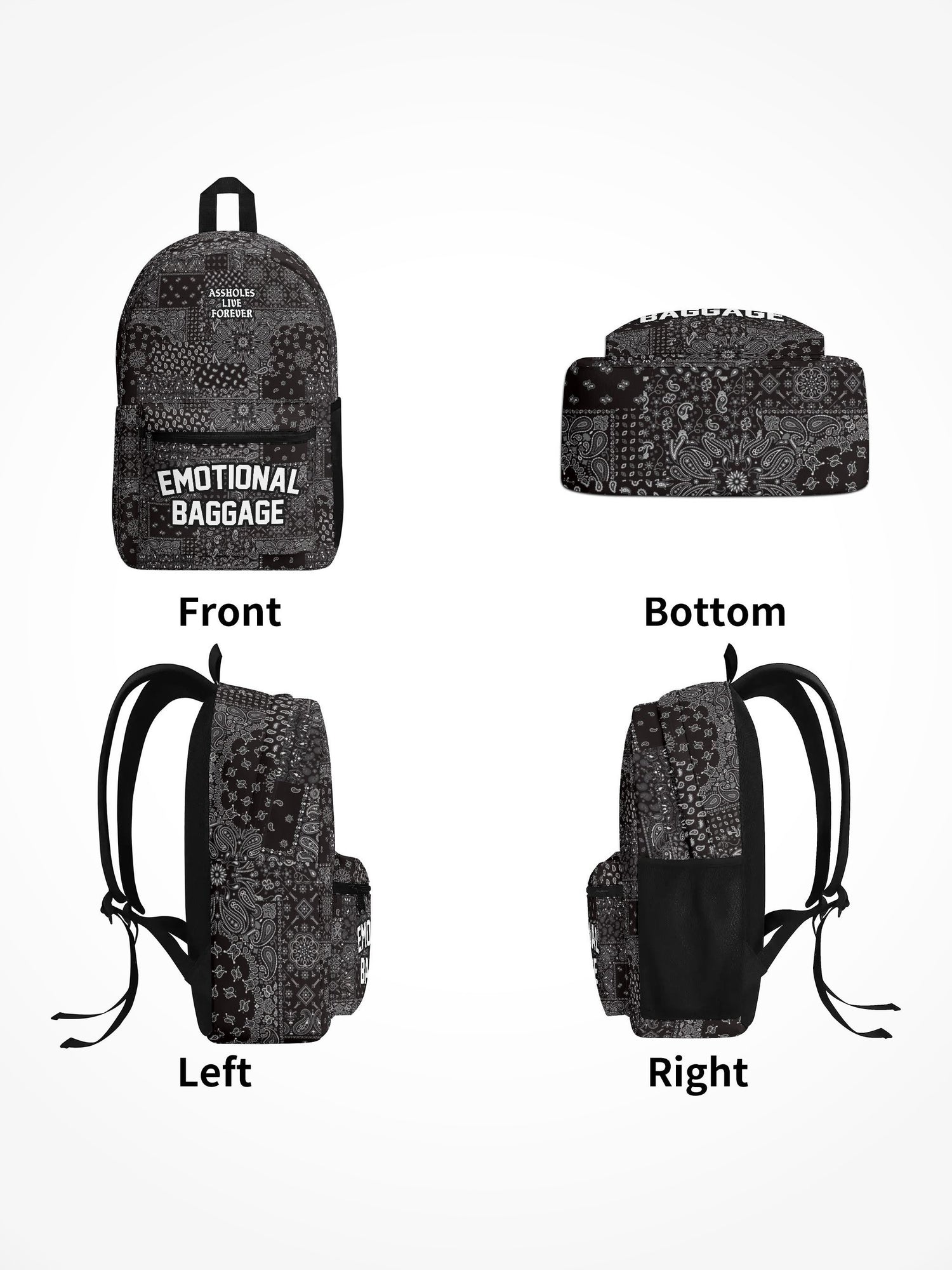 All Over Print Backpack - Emotional Baggage Black Bandana