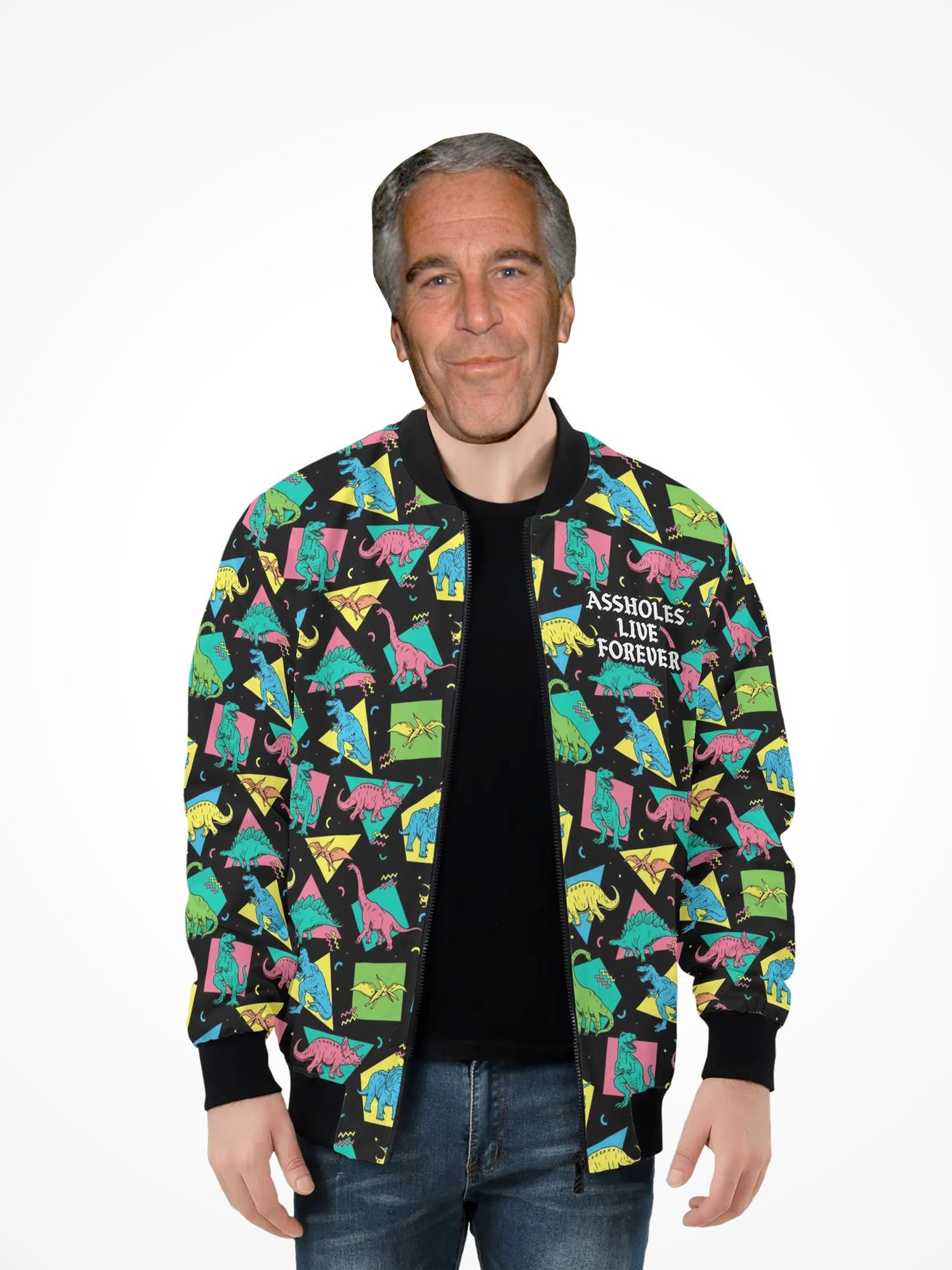 Mens All Over Print Zip Bomber Jacket - ALF Dino