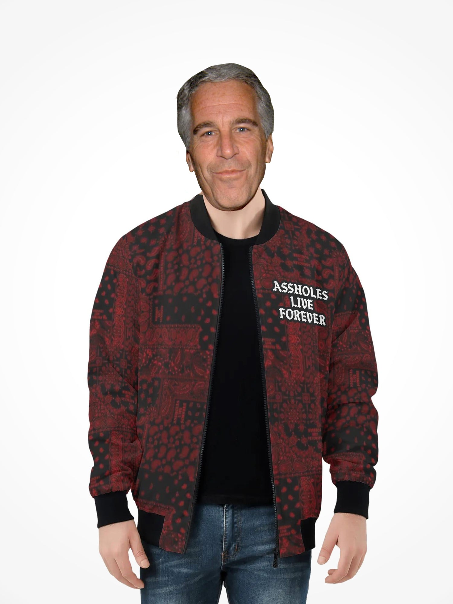 Mens All Over Print Zip Bomber Jacket - ALF Red Bandana