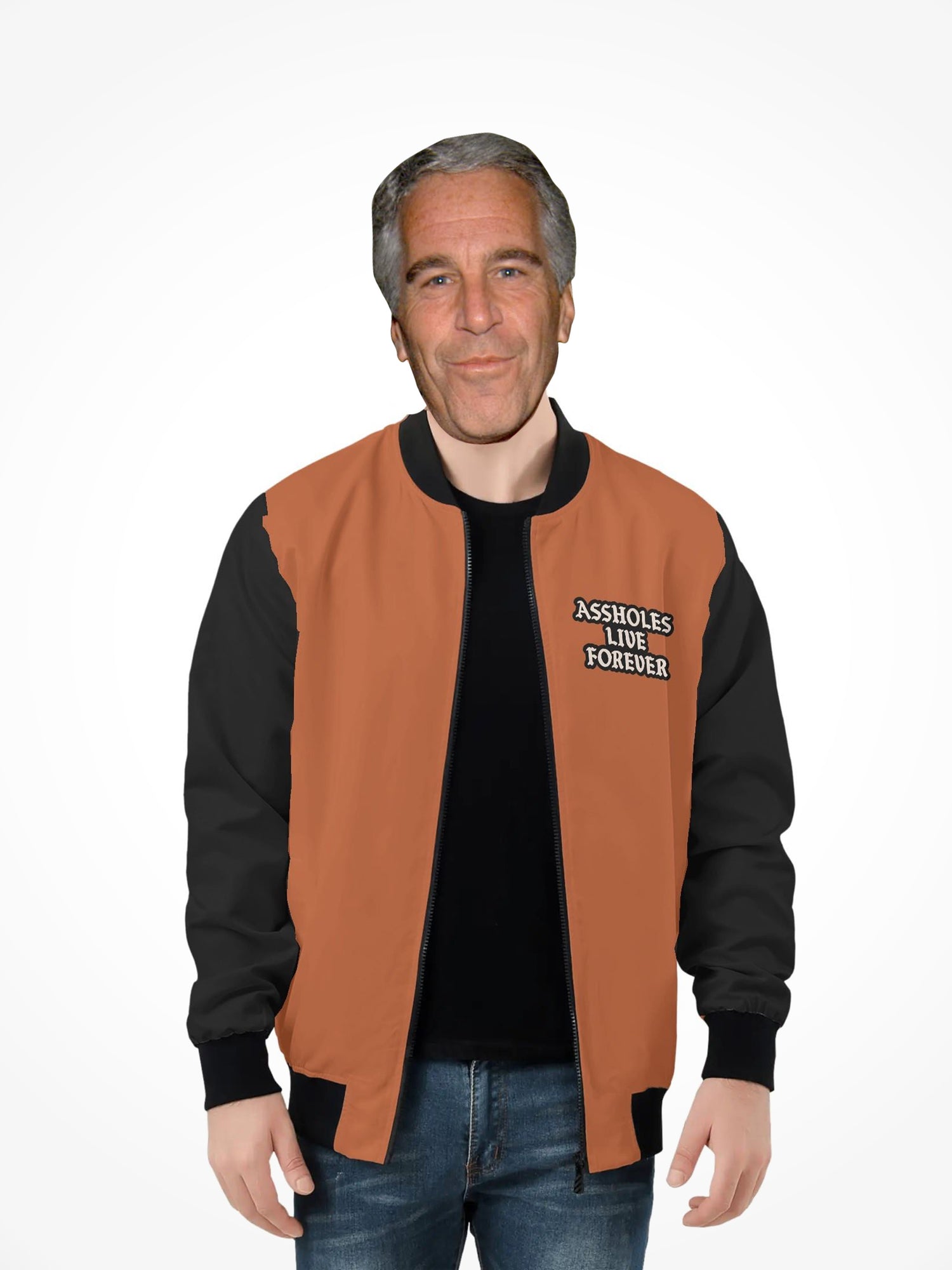 Mens All Over Print Zip Bomber Jacket - Tan Color Block