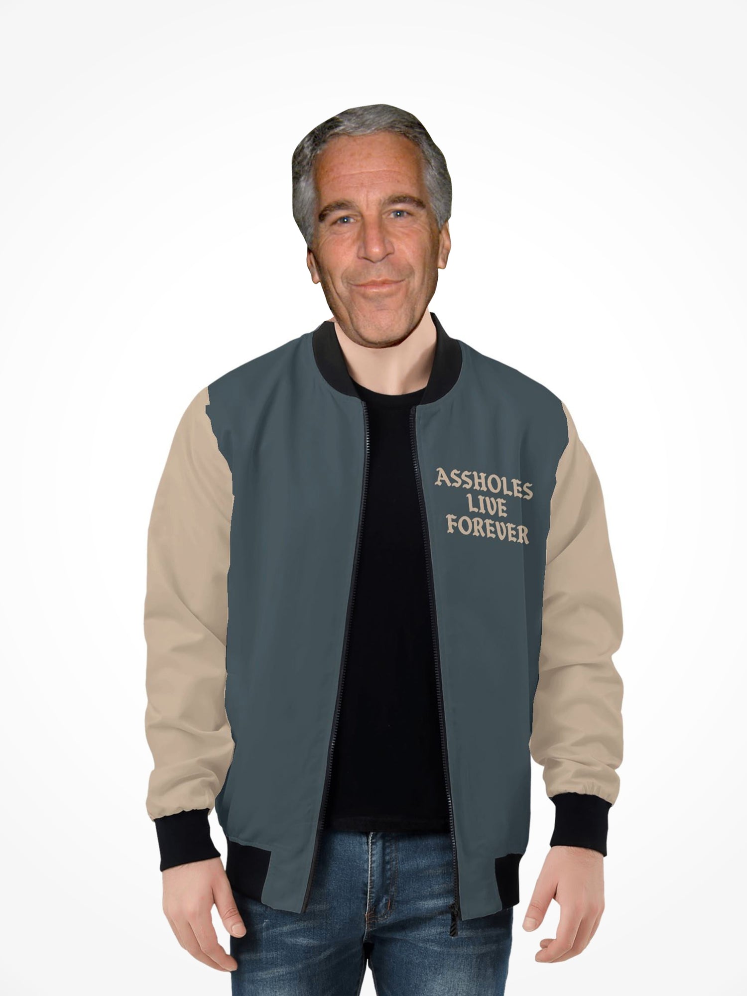 Mens All Over Print Zip Bomber Jacket - ALF Teal Beige