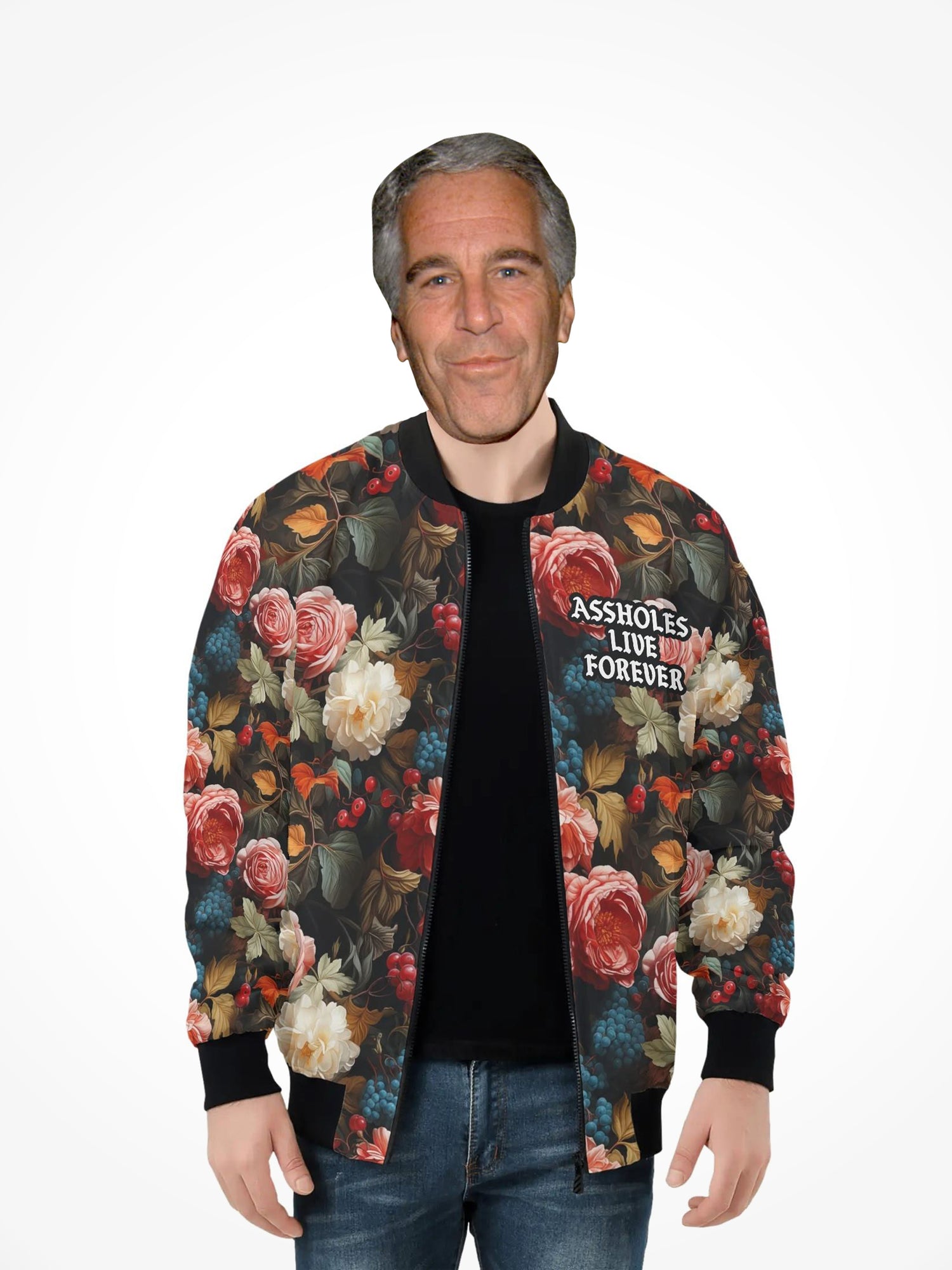 Mens All Over Print Zip Bomber Jacket - Flowers