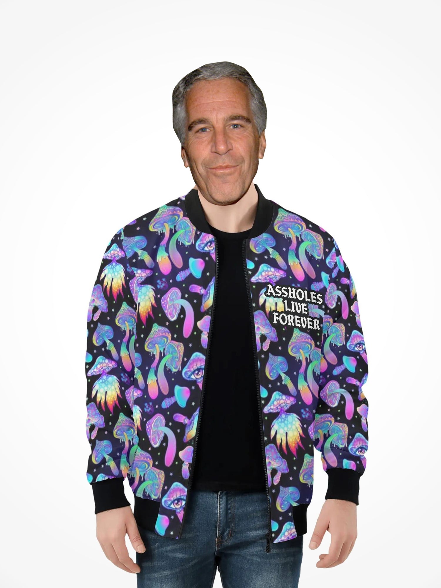 Mens All Over Print Zip Bomber Jacket - ALF OG Mushroom