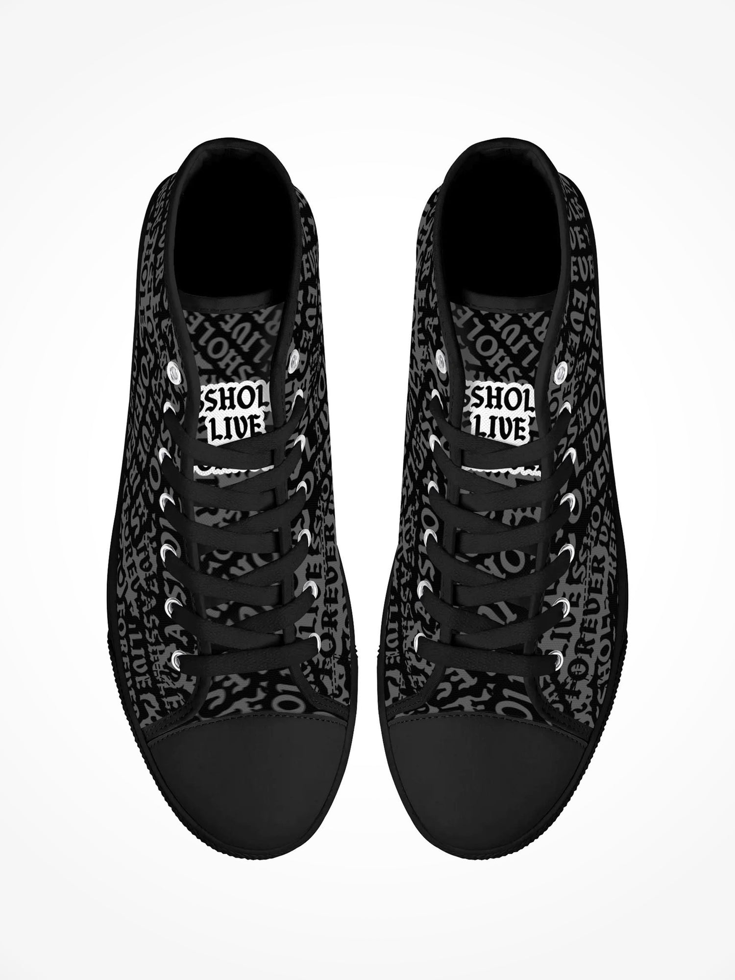 Mens High Top Canvas Shoes - Black On Black Assholes Sticker Logos