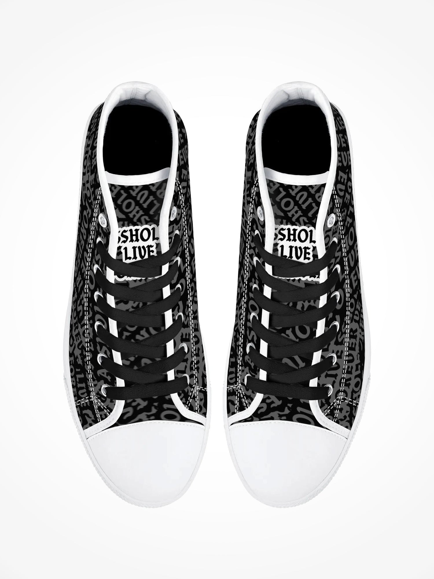 Mens High Top Canvas Shoes - Black On White Assholes Sticker Logos
