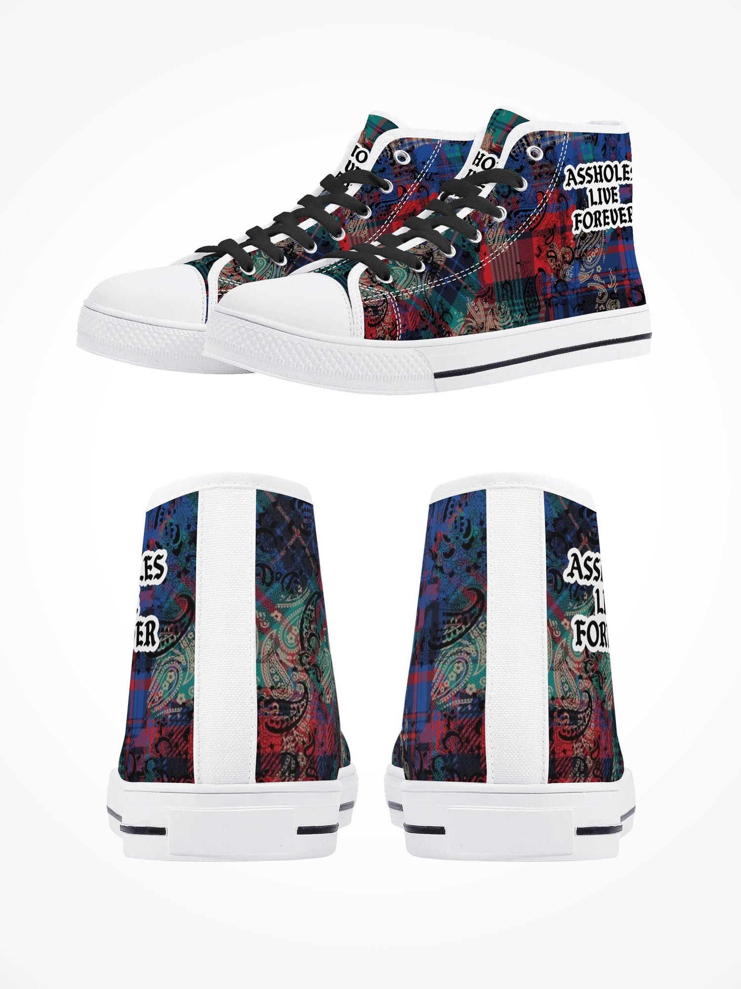 Mens High Top Canvas Shoes - ALF Paisley Plaid