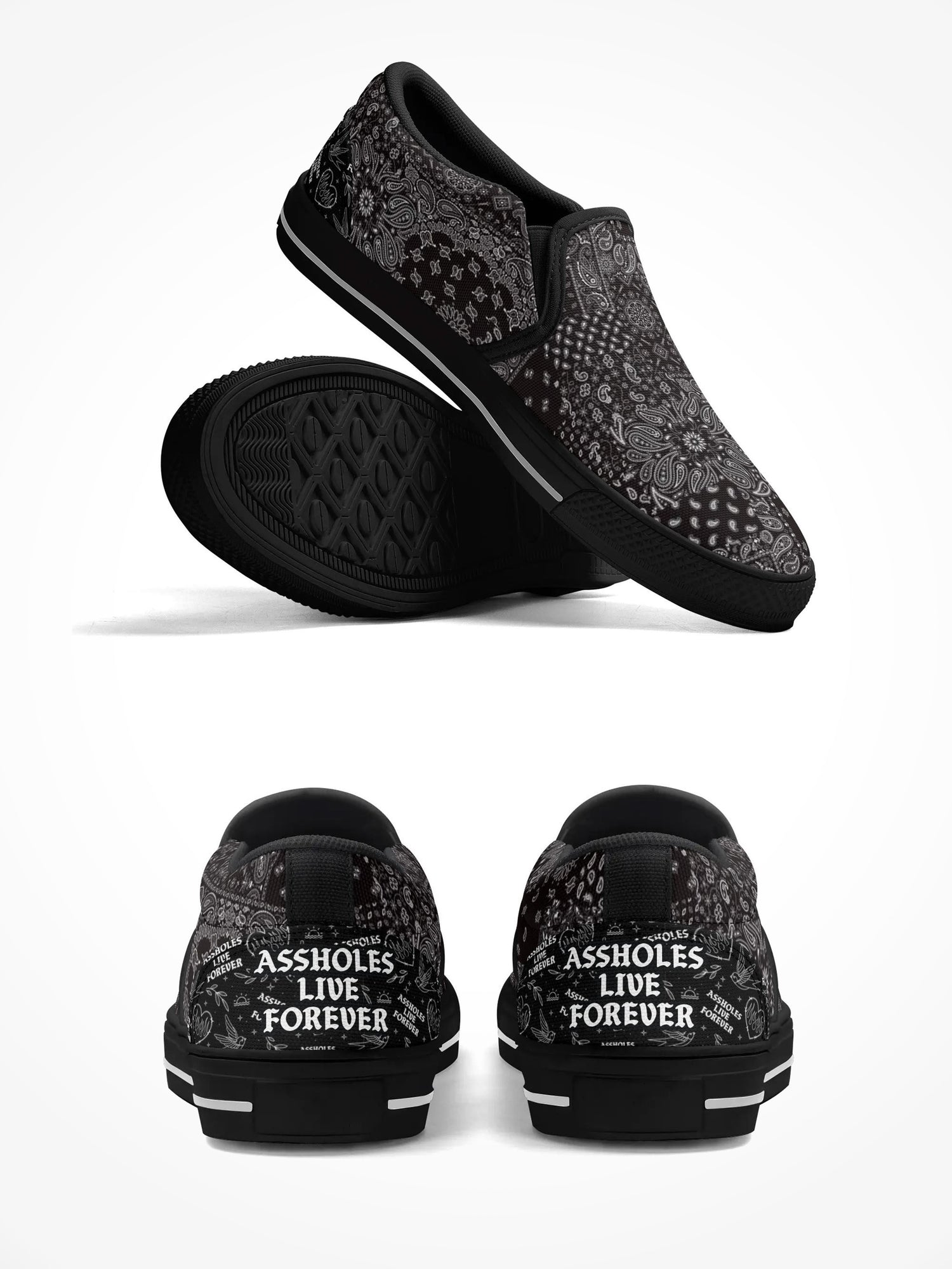 Mens Rubber Slip On Shoes - ALF Bandana Black Sole