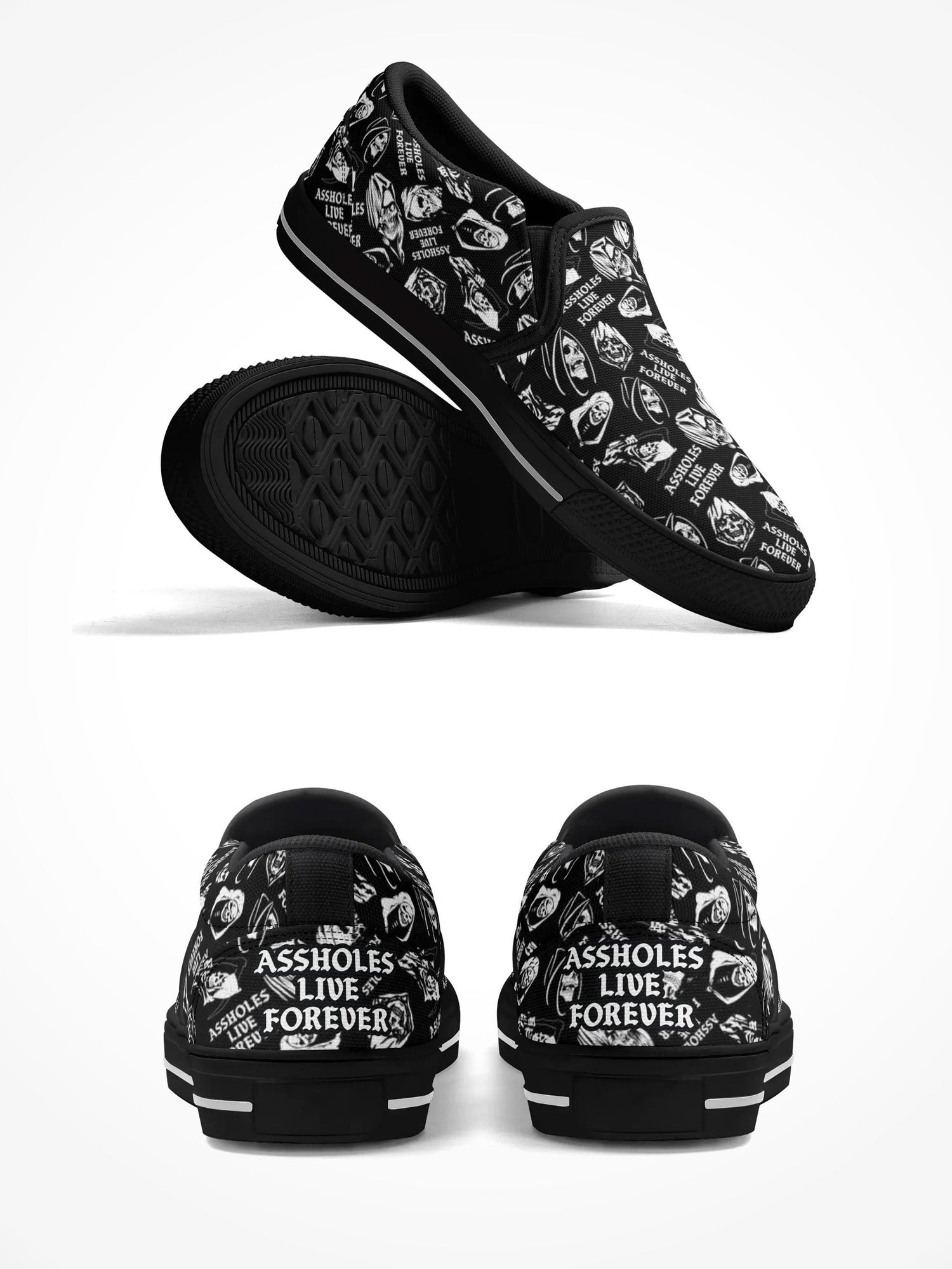 Mens Rubber Slip On Shoes - ALF Reaper Pattern Black Sole